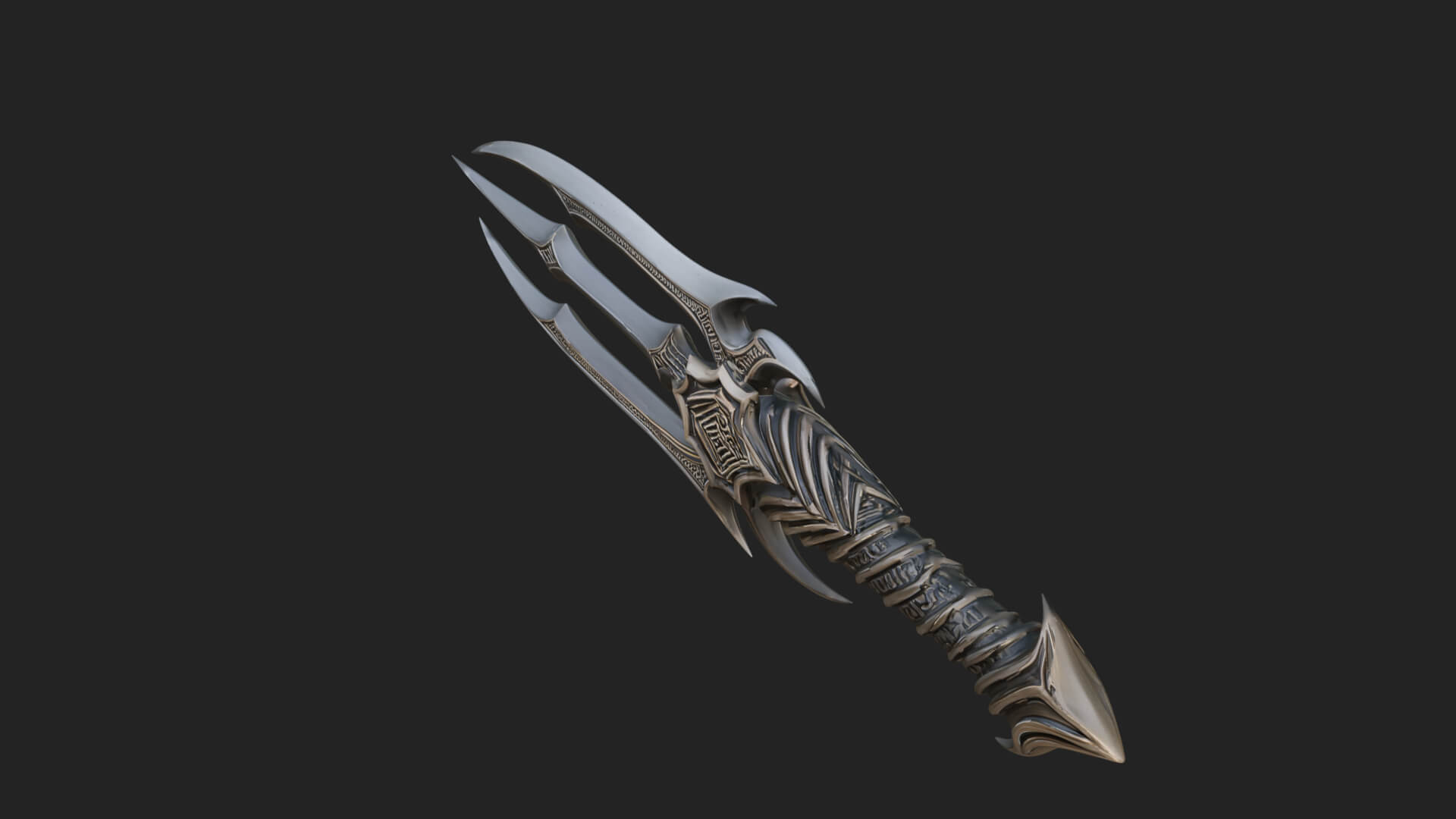 Triple Blade Fantasy Dagger Model Design 4 3D Print Model 3D Model