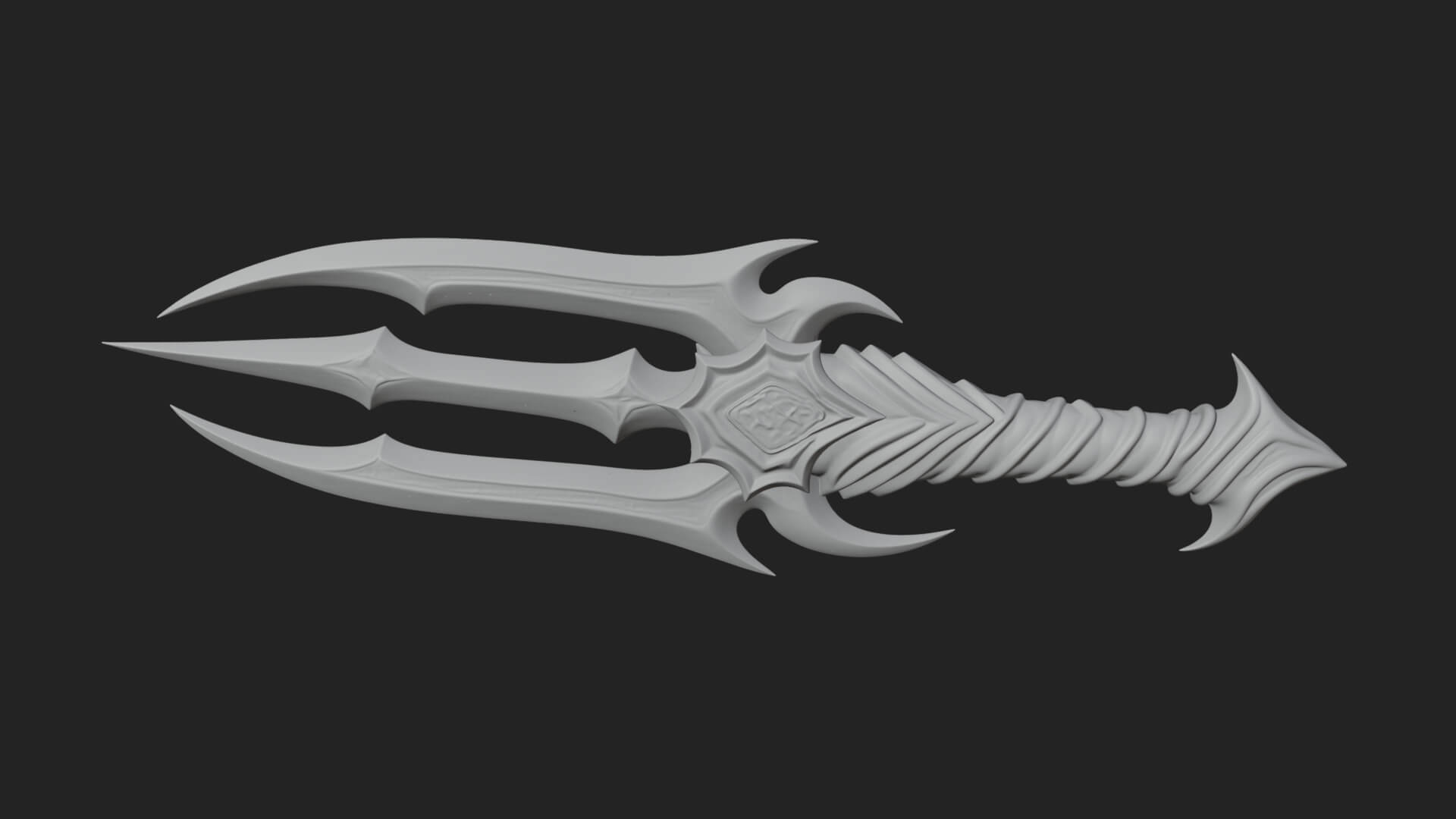 Triple Blade Fantasy Dagger Model Design 4 3D Print Model 3D Model