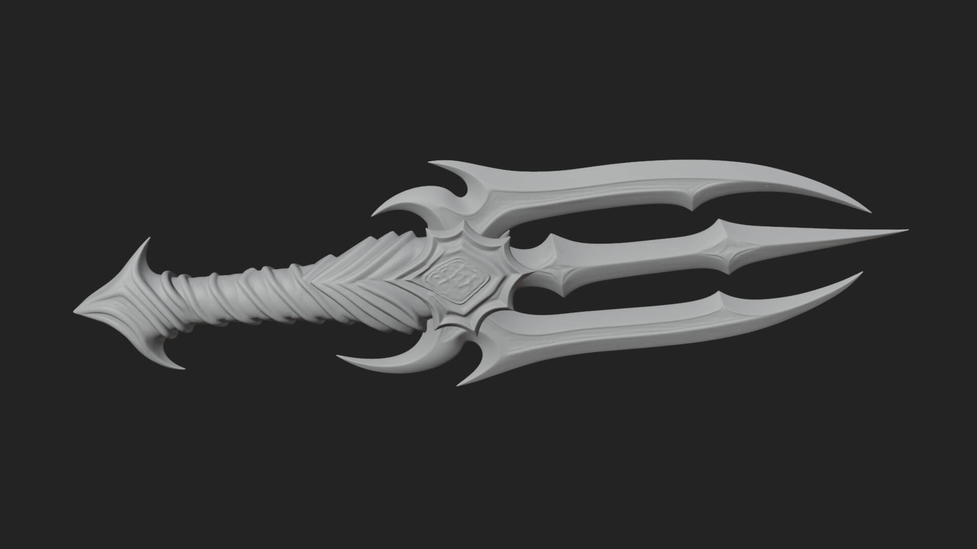Triple Blade Fantasy Dagger Model Design 4 3D Print Model 3D Model