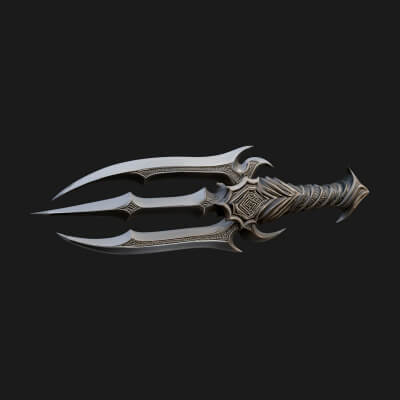 Triple Blade Fantasy Dagger Model Design 4 3D Print Model