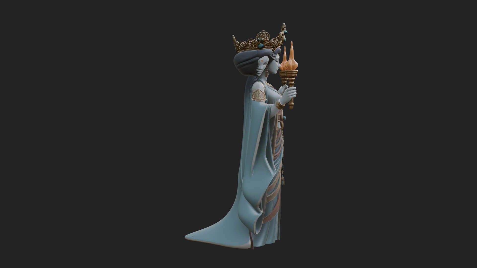 Triple Faced Torch Goddess Statue Design 1 3D Print Model 3D Model