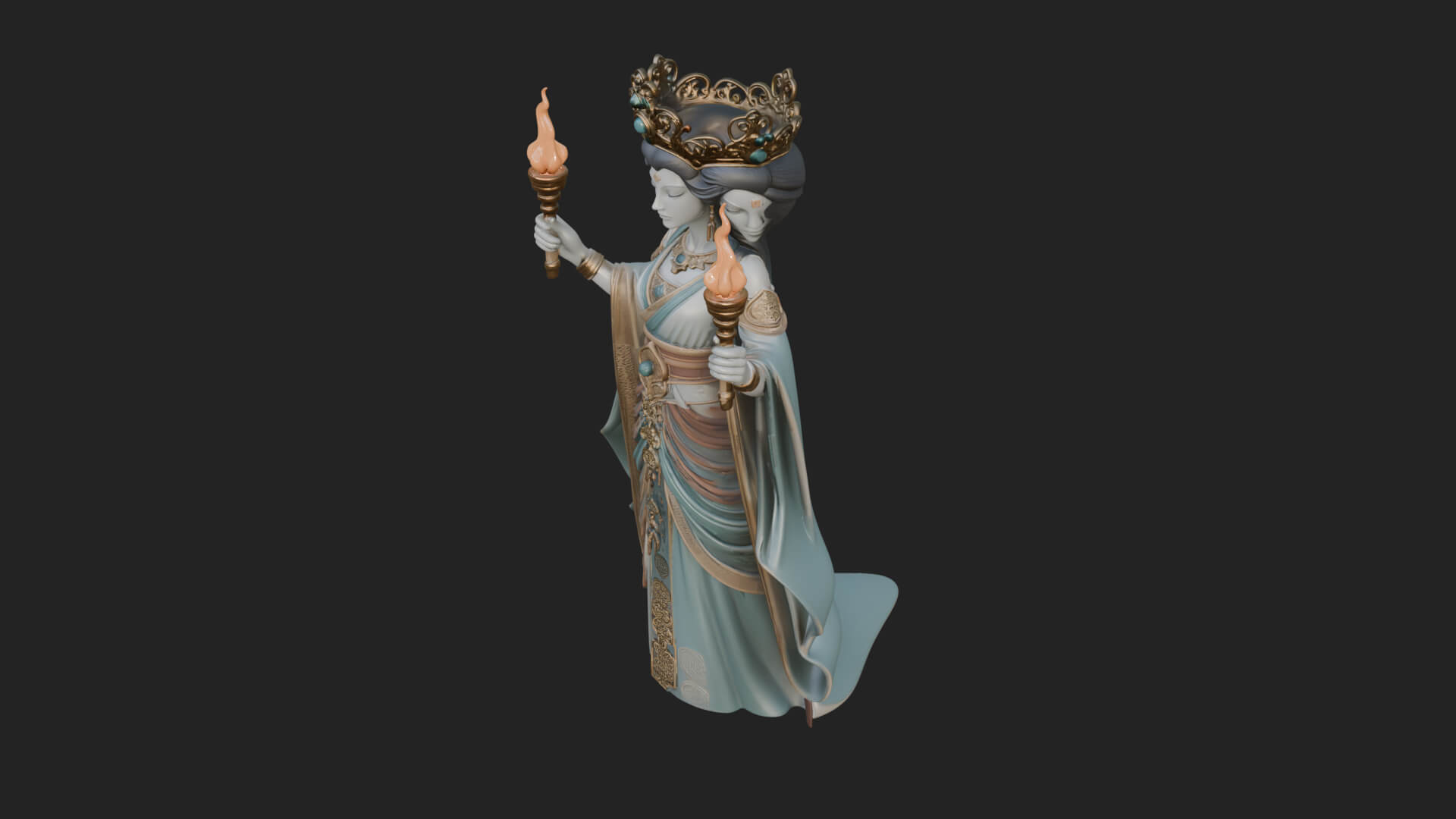 Triple Faced Torch Goddess Statue Design 1 3D Print Model 3D Model