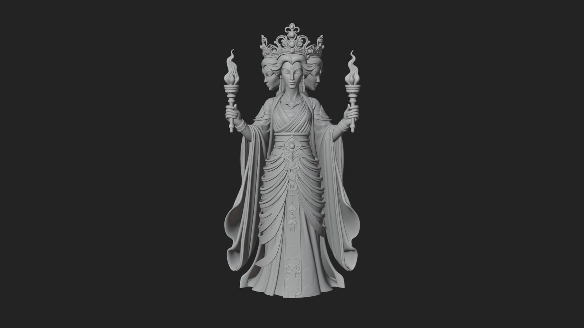 Triple Faced Torch Goddess Statue Design 1 3D Print Model 3D Model