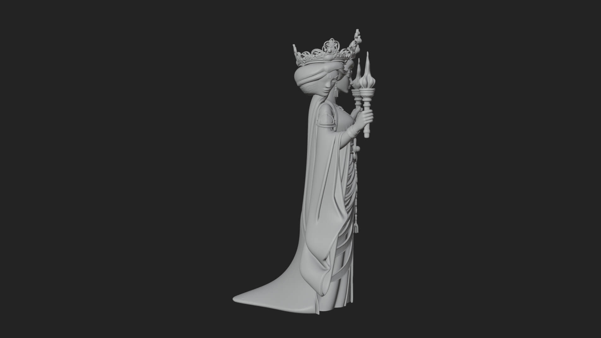 Triple Faced Torch Goddess Statue Design 1 3D Print Model 3D Model