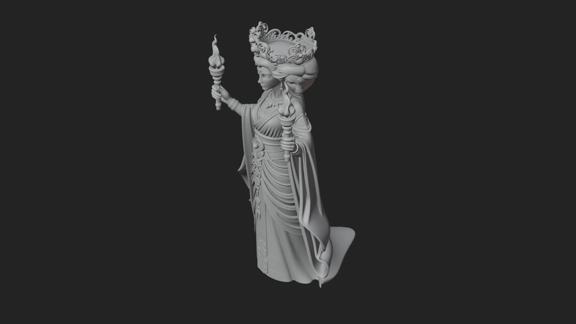 Triple Faced Torch Goddess Statue Design 1 3D Print Model 3D Model