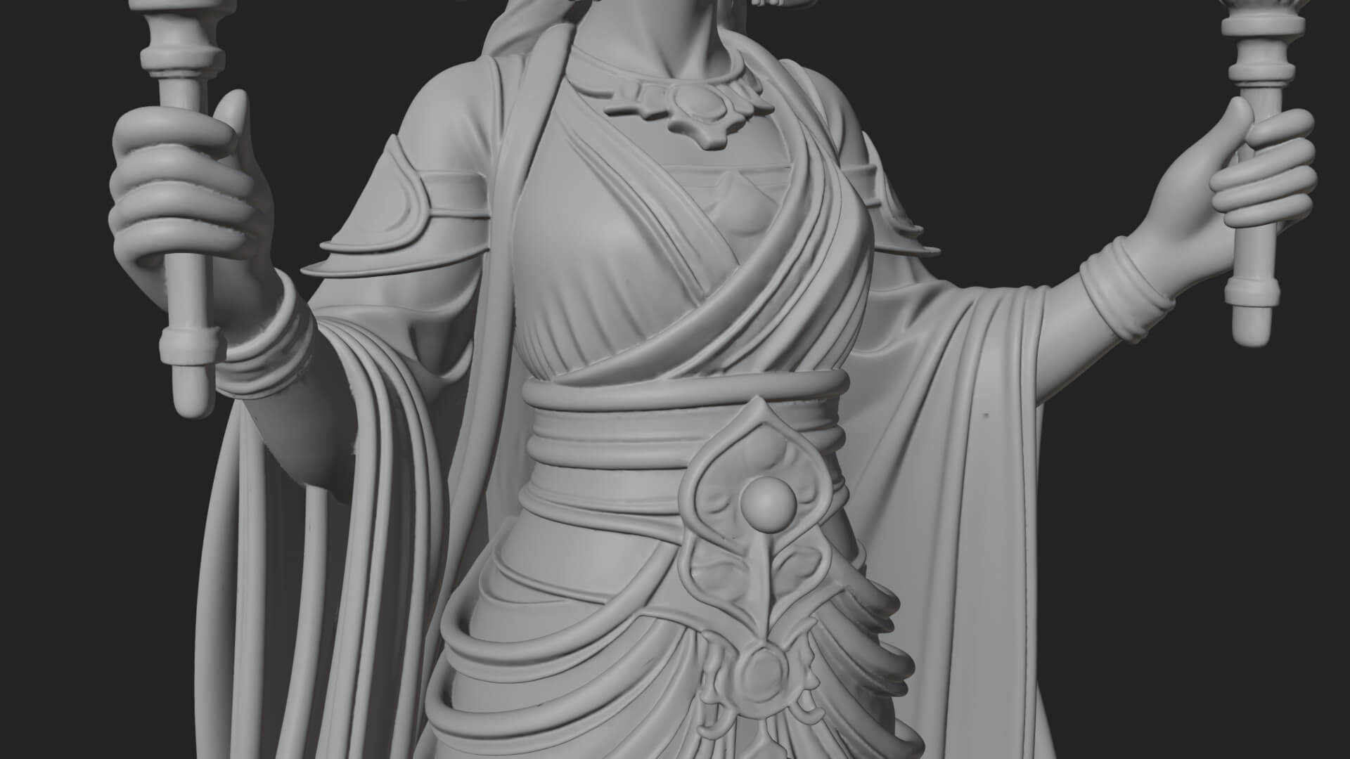 Triple Faced Torch Goddess Statue Design 1 3D Print Model 3D Model
