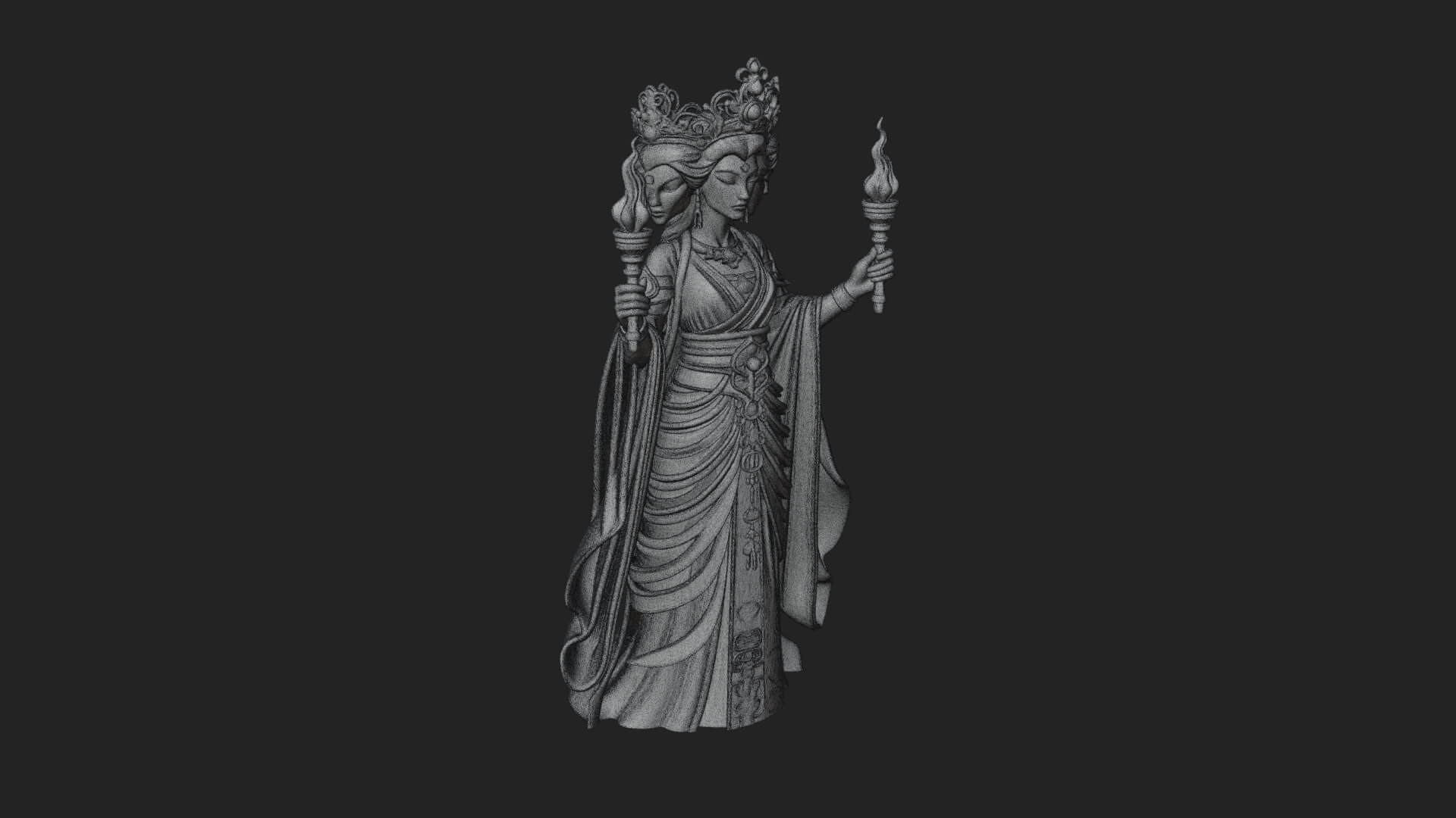 Triple Faced Torch Goddess Statue Design 1 3D Print Model 3D Model