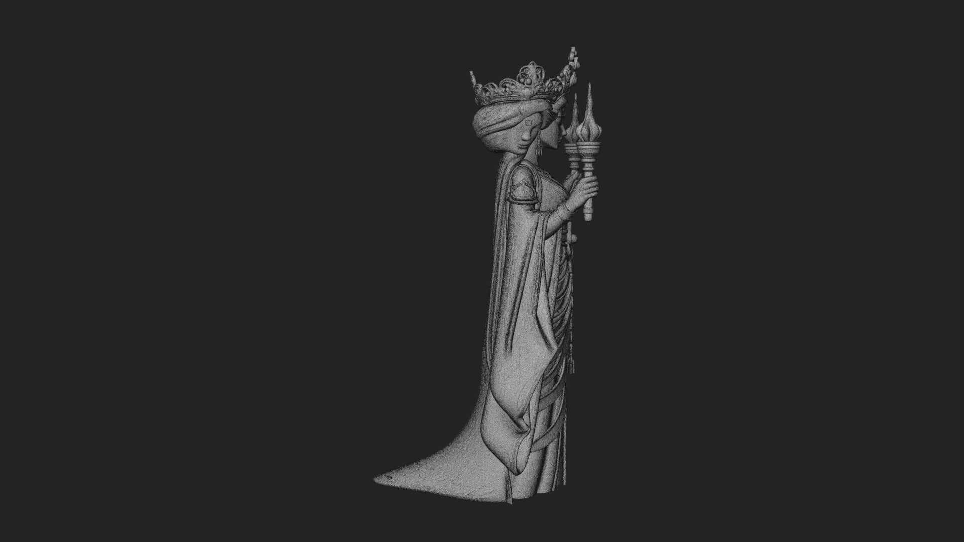 Triple Faced Torch Goddess Statue Design 1 3D Print Model 3D Model