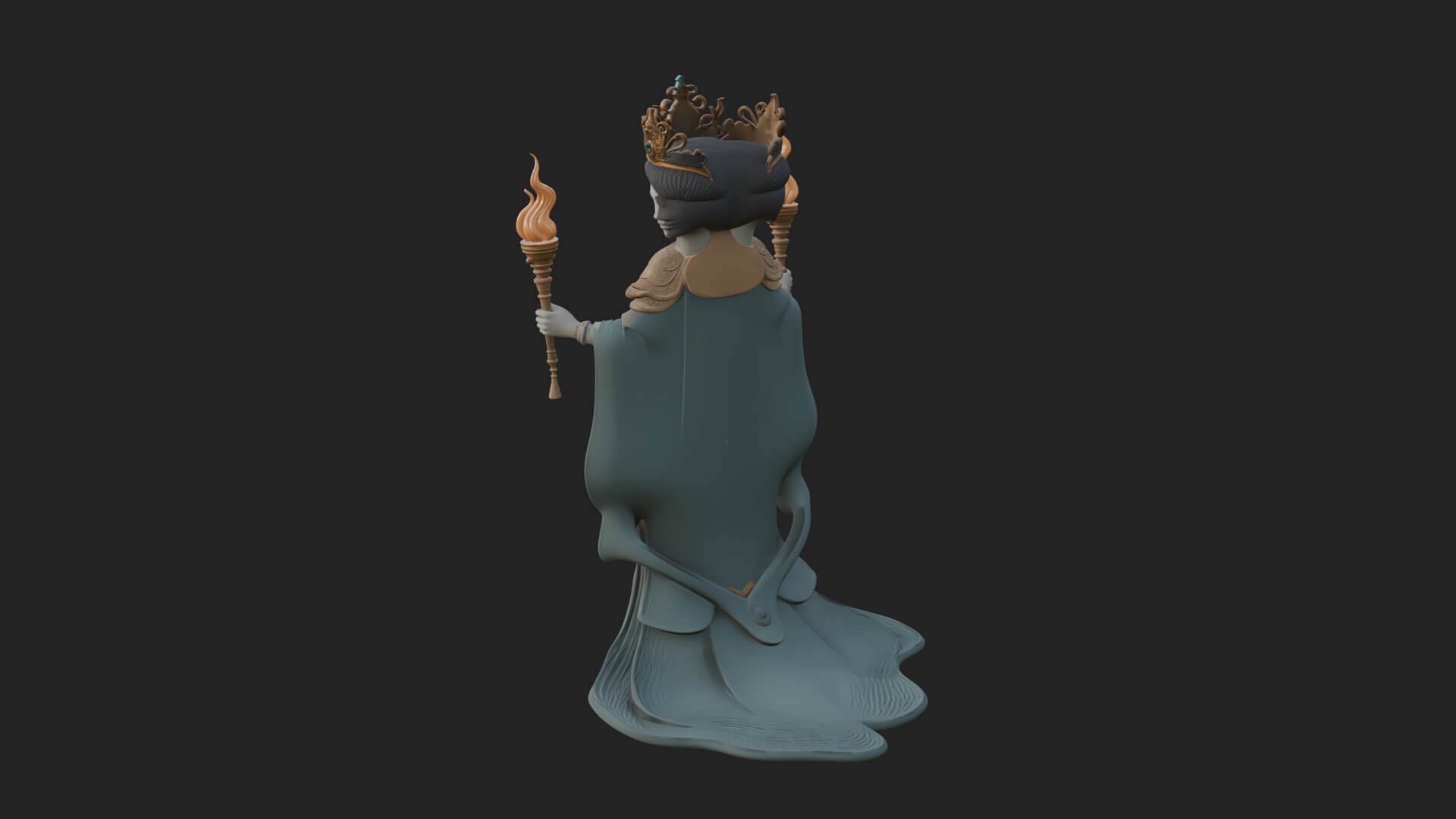Triple-Faced Torch Goddess Statue Design 2 3D Print Model 3D Model