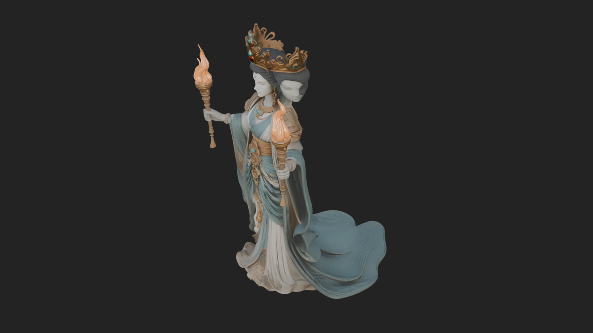 Triple-Faced Torch Goddess Statue Design 2 3D Print Model 3D Model