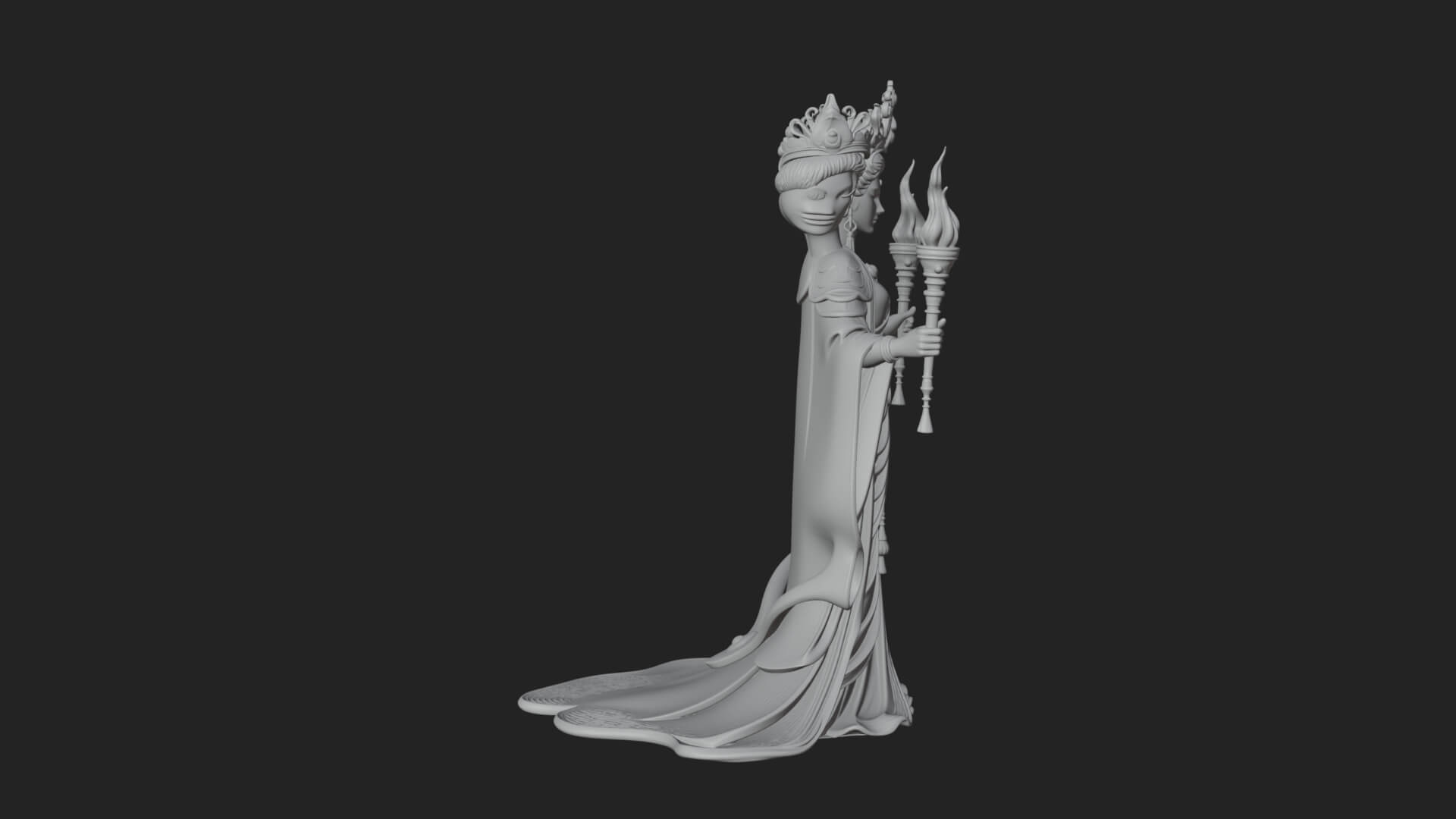 Triple-Faced Torch Goddess Statue Design 2 3D Print Model 3D Model