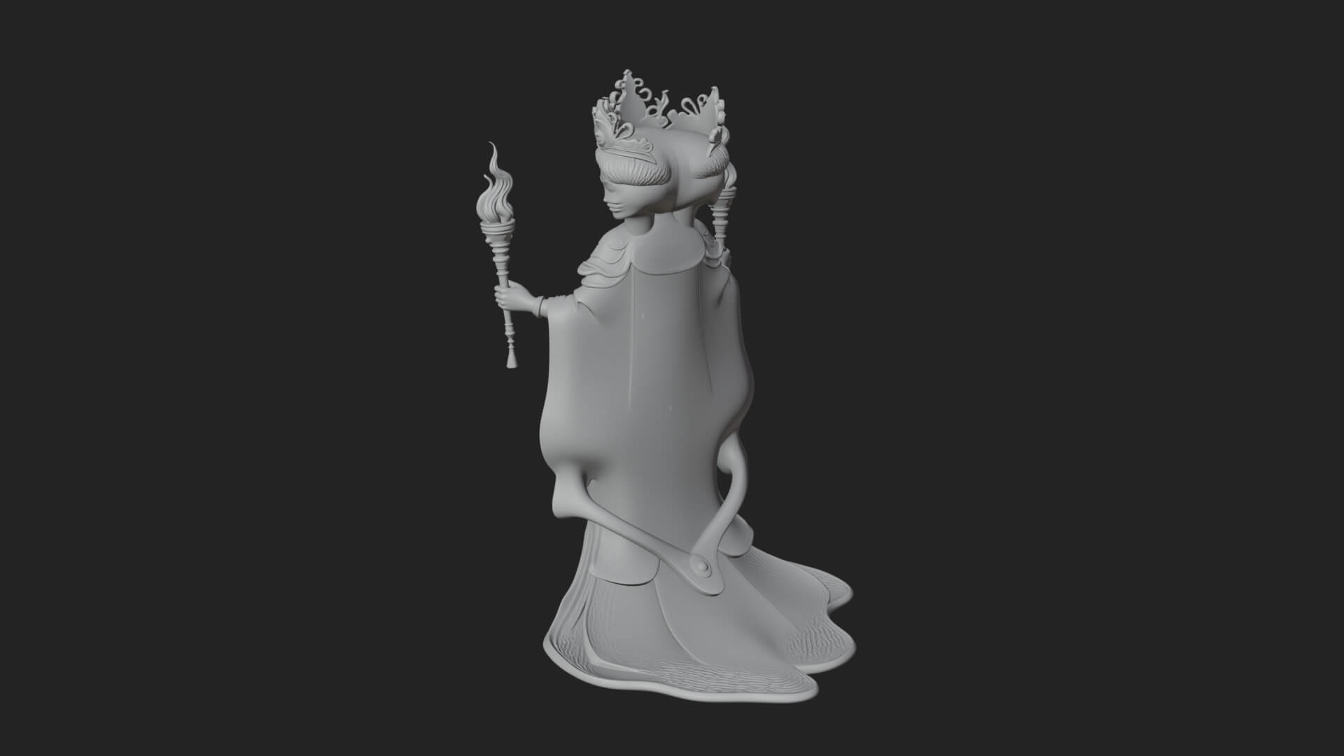 Triple-Faced Torch Goddess Statue Design 2 3D Print Model 3D Model
