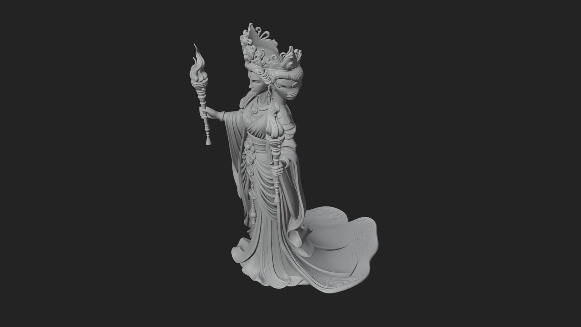 Triple-Faced Torch Goddess Statue Design 2 3D Print Model 3D Model