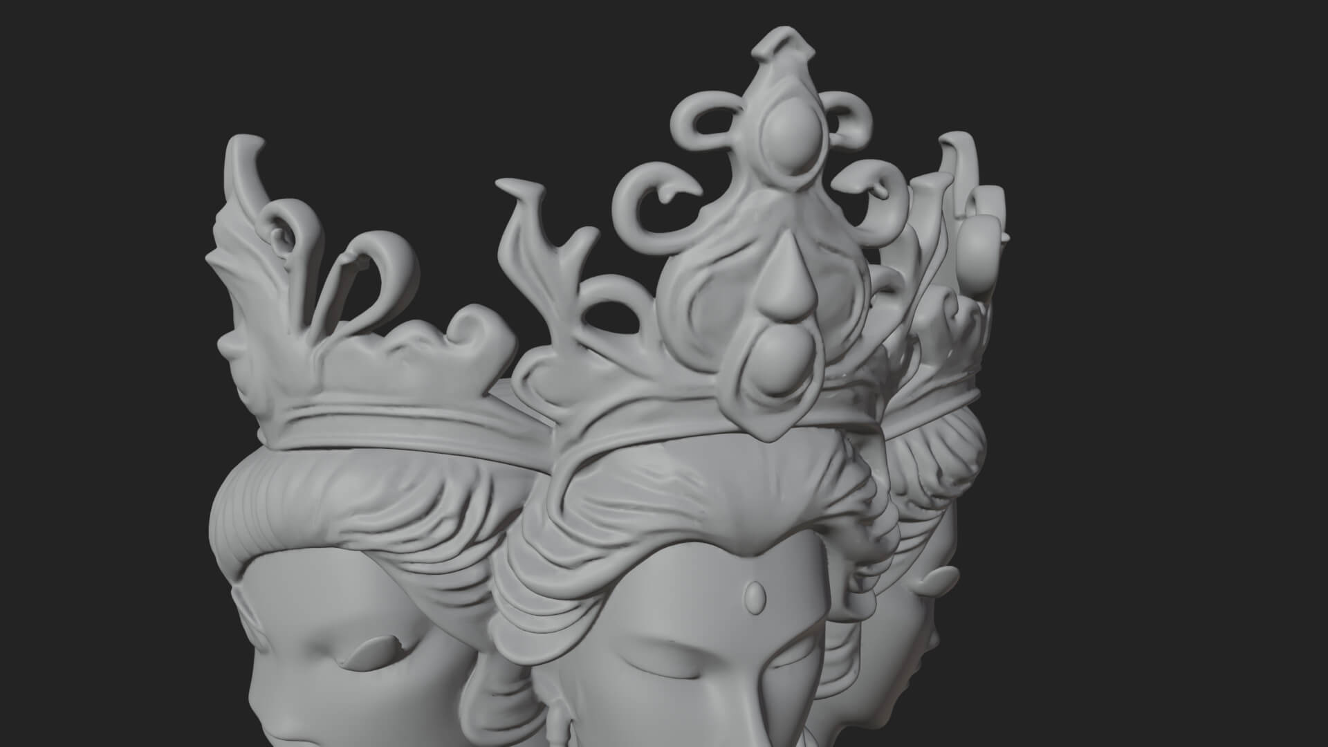 Triple-Faced Torch Goddess Statue Design 2 3D Print Model 3D Model