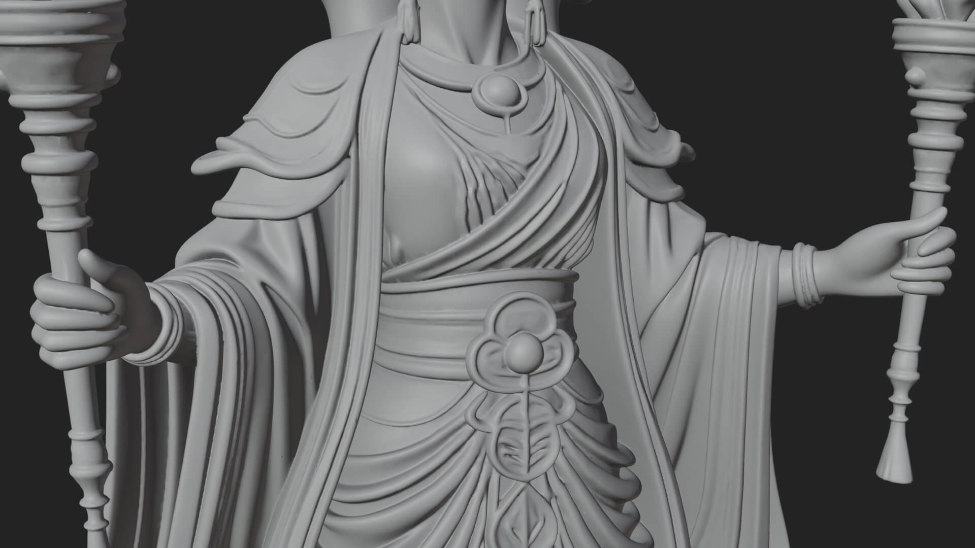 Triple-Faced Torch Goddess Statue Design 2 3D Print Model 3D Model