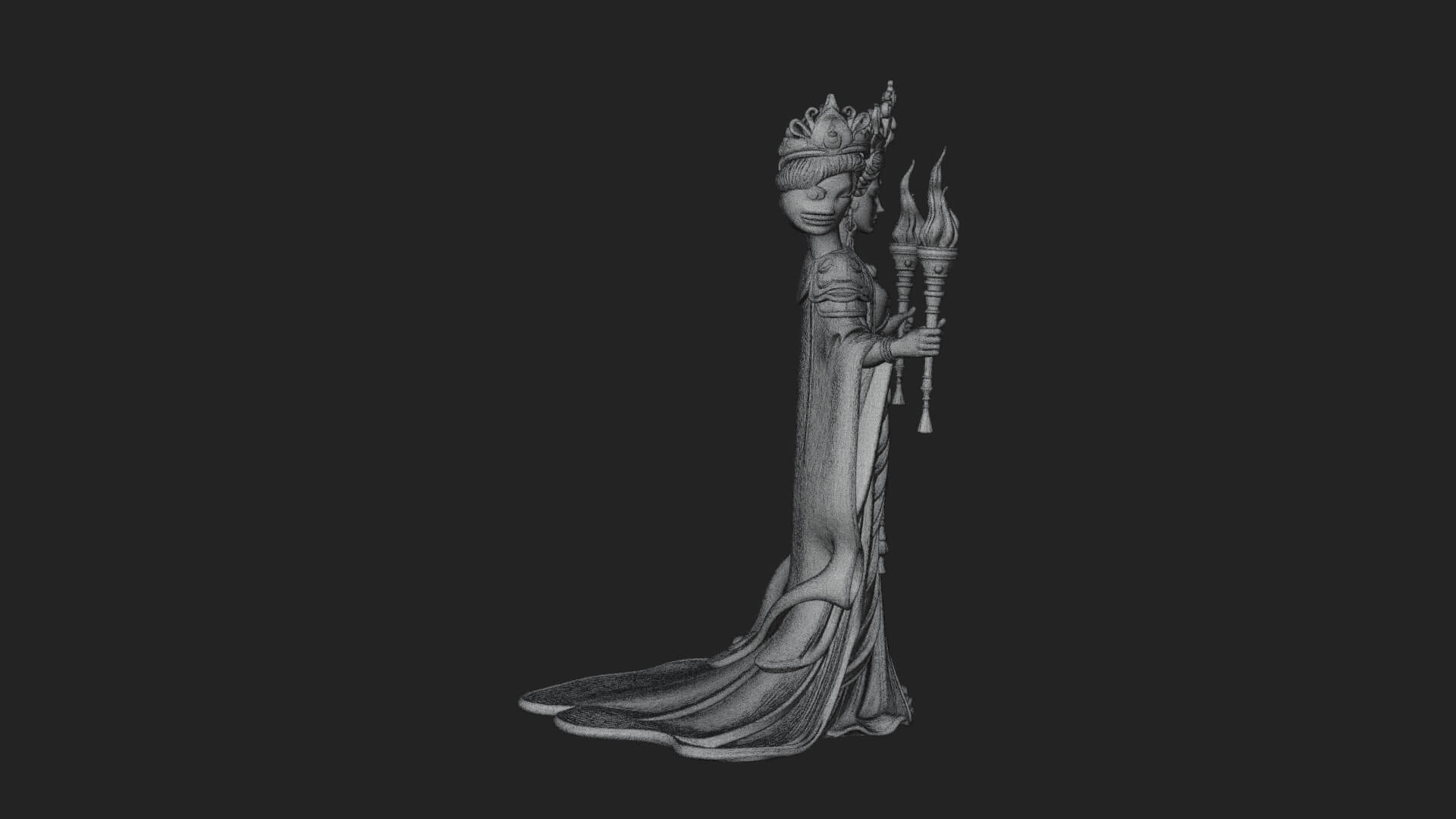 Triple-Faced Torch Goddess Statue Design 2 3D Print Model 3D Model