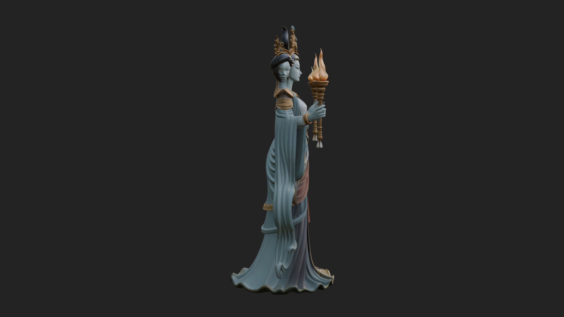 Triple Faced Torch Goddess Statue Design 3 3D Print Model 3D Model