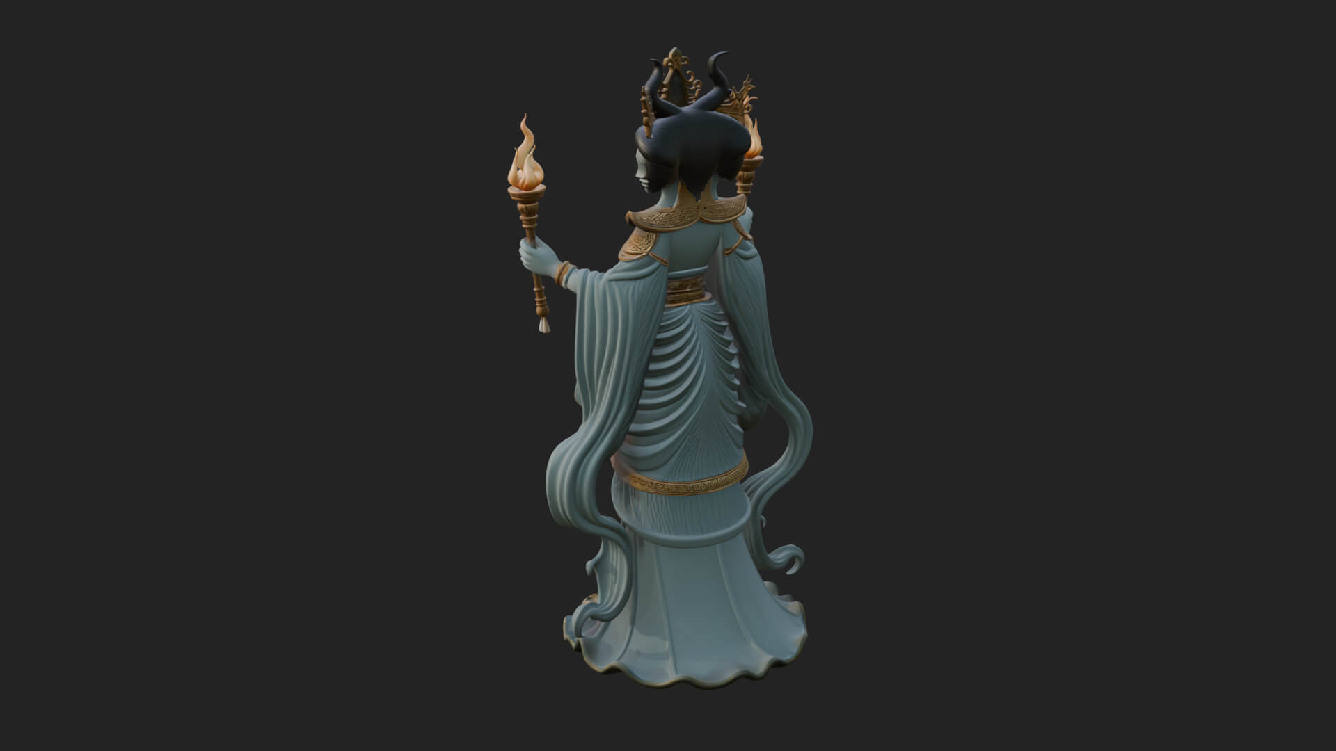 Triple Faced Torch Goddess Statue Design 3 3D Print Model 3D Model