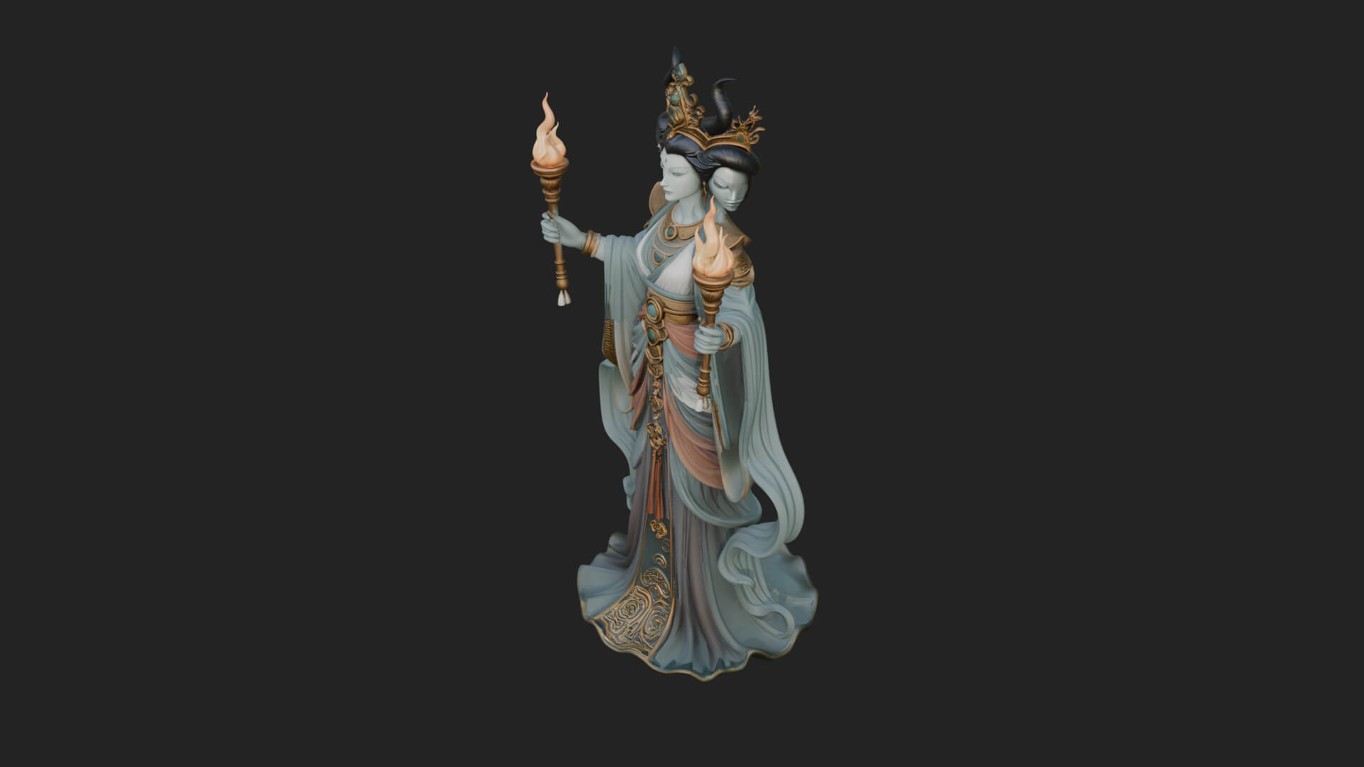 Triple Faced Torch Goddess Statue Design 3 3D Print Model 3D Model