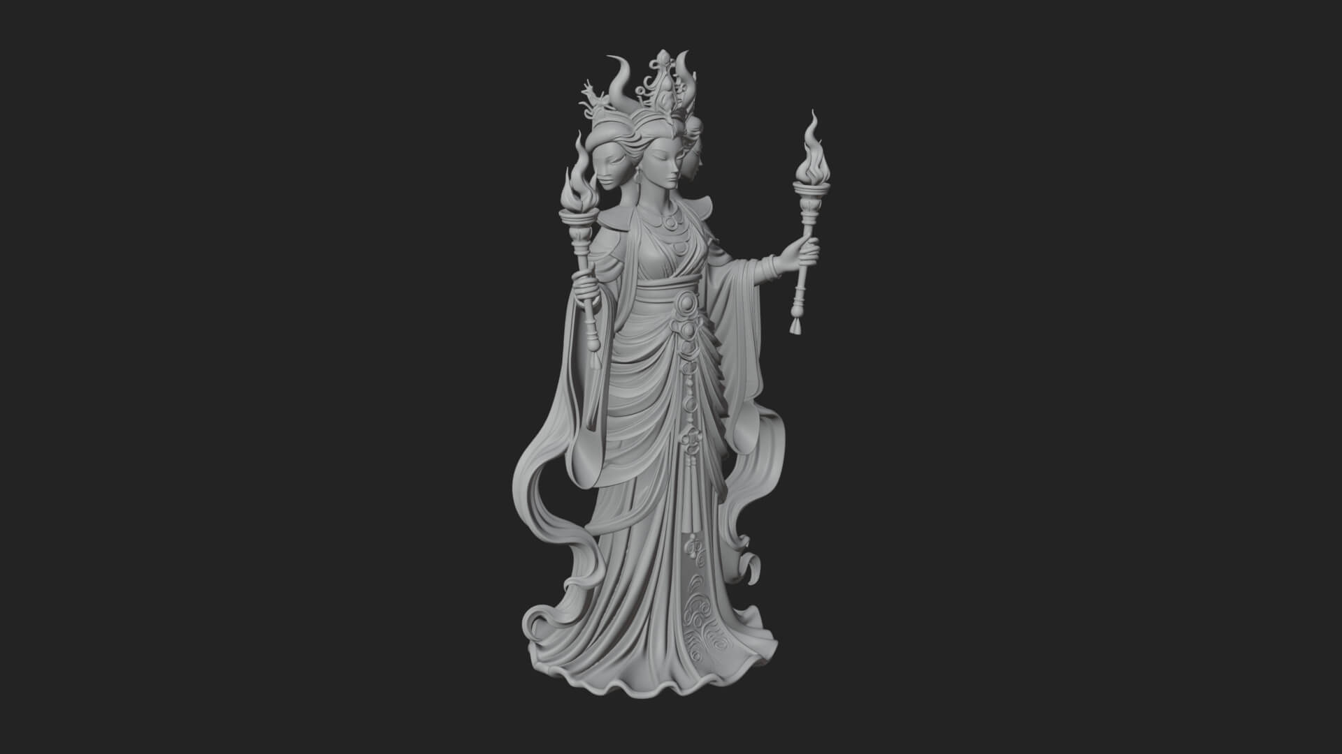 Triple Faced Torch Goddess Statue Design 3 3D Print Model 3D Model