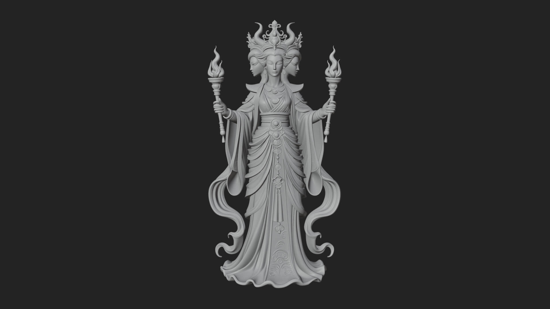 Triple Faced Torch Goddess Statue Design 3 3D Print Model 3D Model
