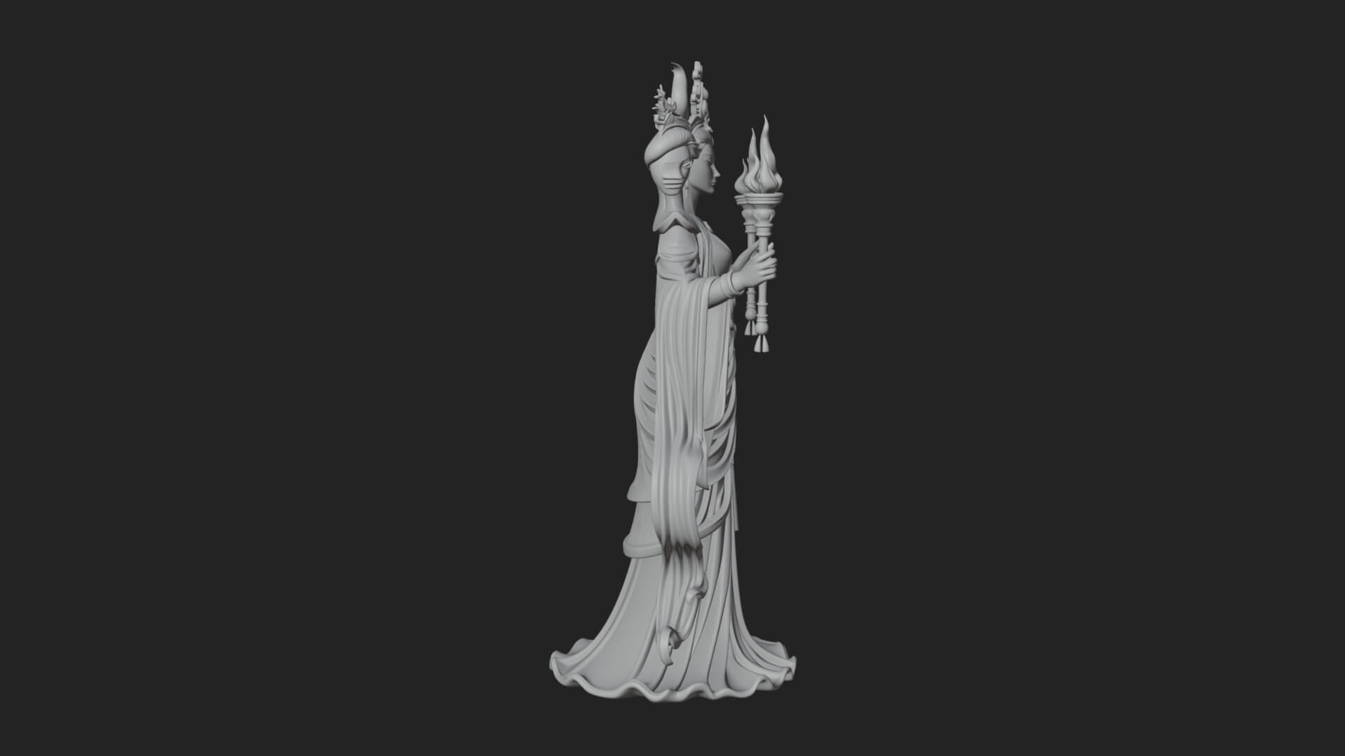 Triple Faced Torch Goddess Statue Design 3 3D Print Model 3D Model