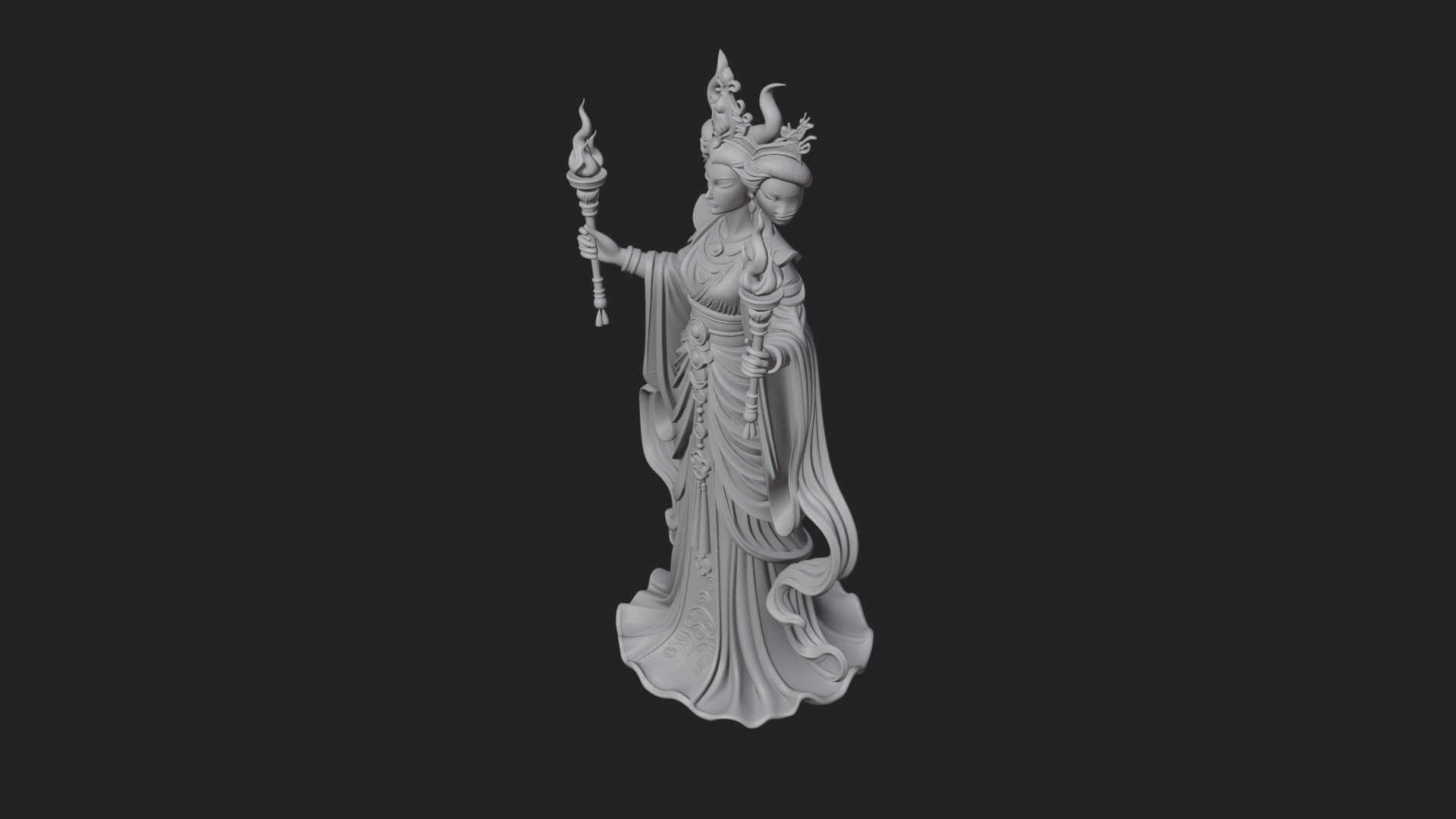 Triple Faced Torch Goddess Statue Design 3 3D Print Model 3D Model