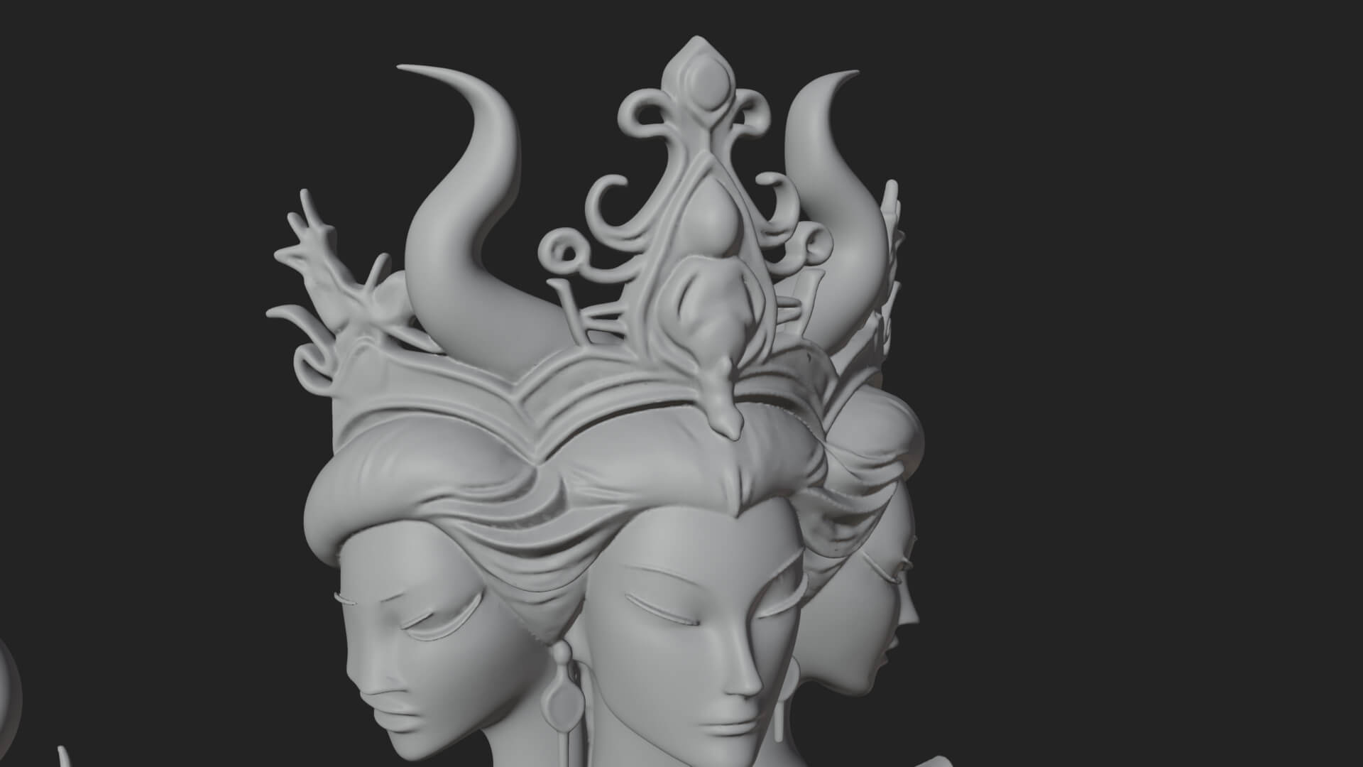 Triple Faced Torch Goddess Statue Design 3 3D Print Model 3D Model