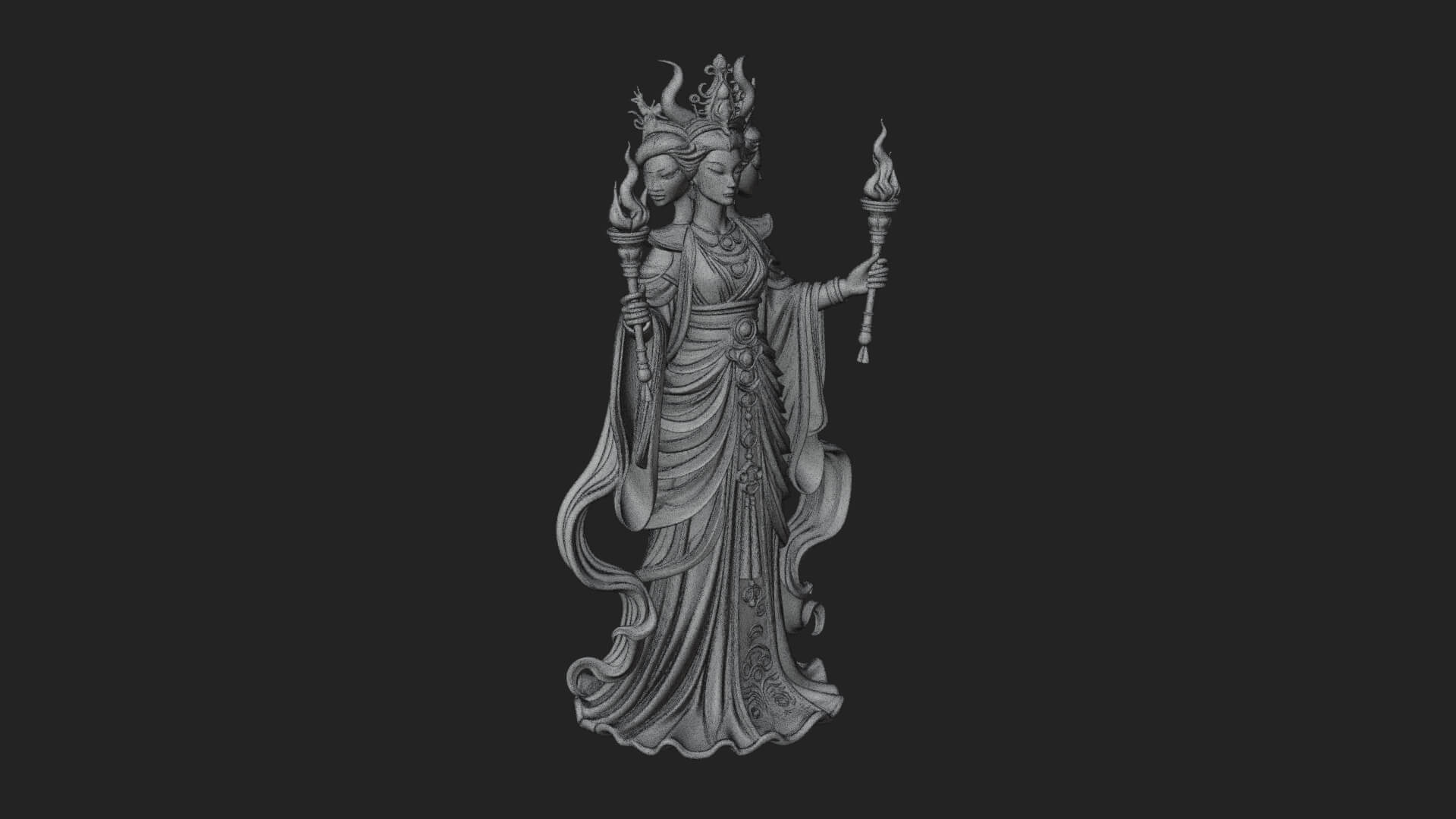 Triple Faced Torch Goddess Statue Design 3 3D Print Model 3D Model