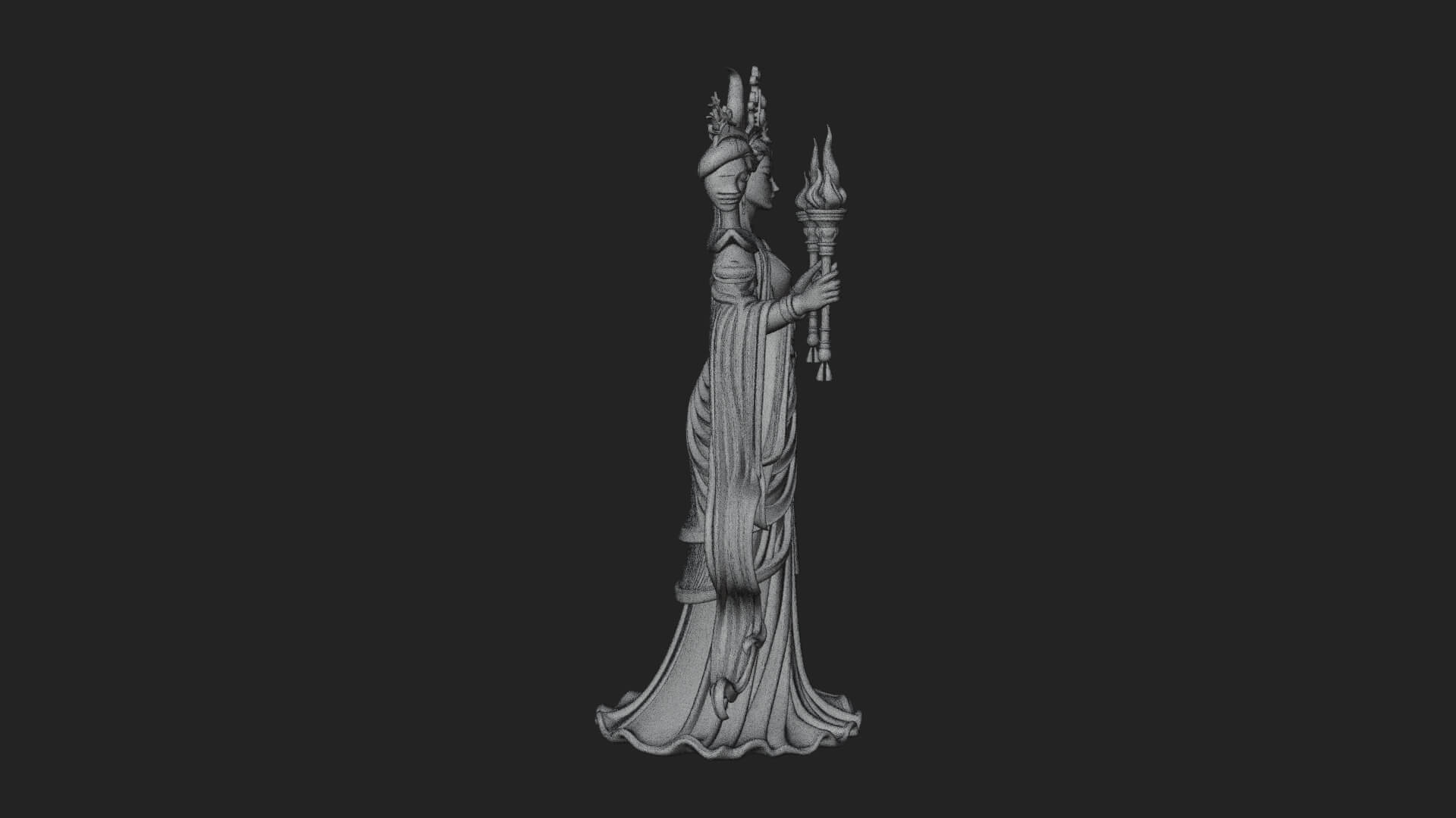 Triple Faced Torch Goddess Statue Design 3 3D Print Model 3D Model