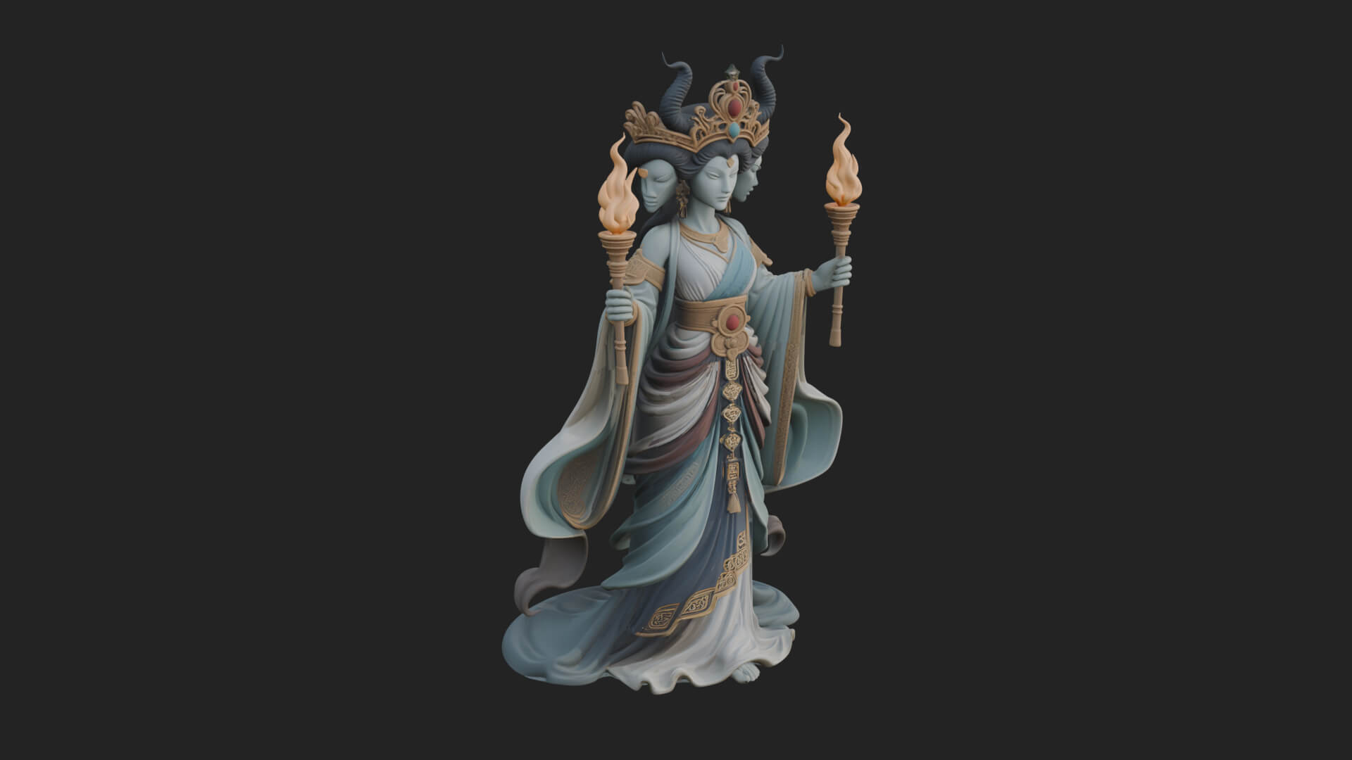 Triple Faced Torch Goddess Statue Design 4 3D Print Model 3D Model