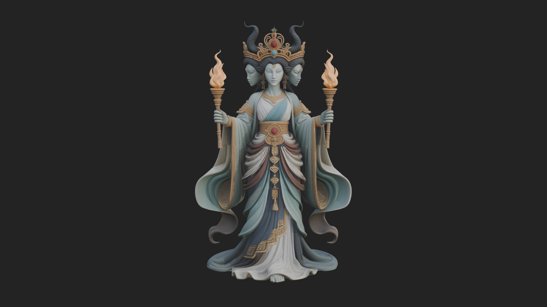 Triple Faced Torch Goddess Statue Design 4 3D Print Model 3D Model