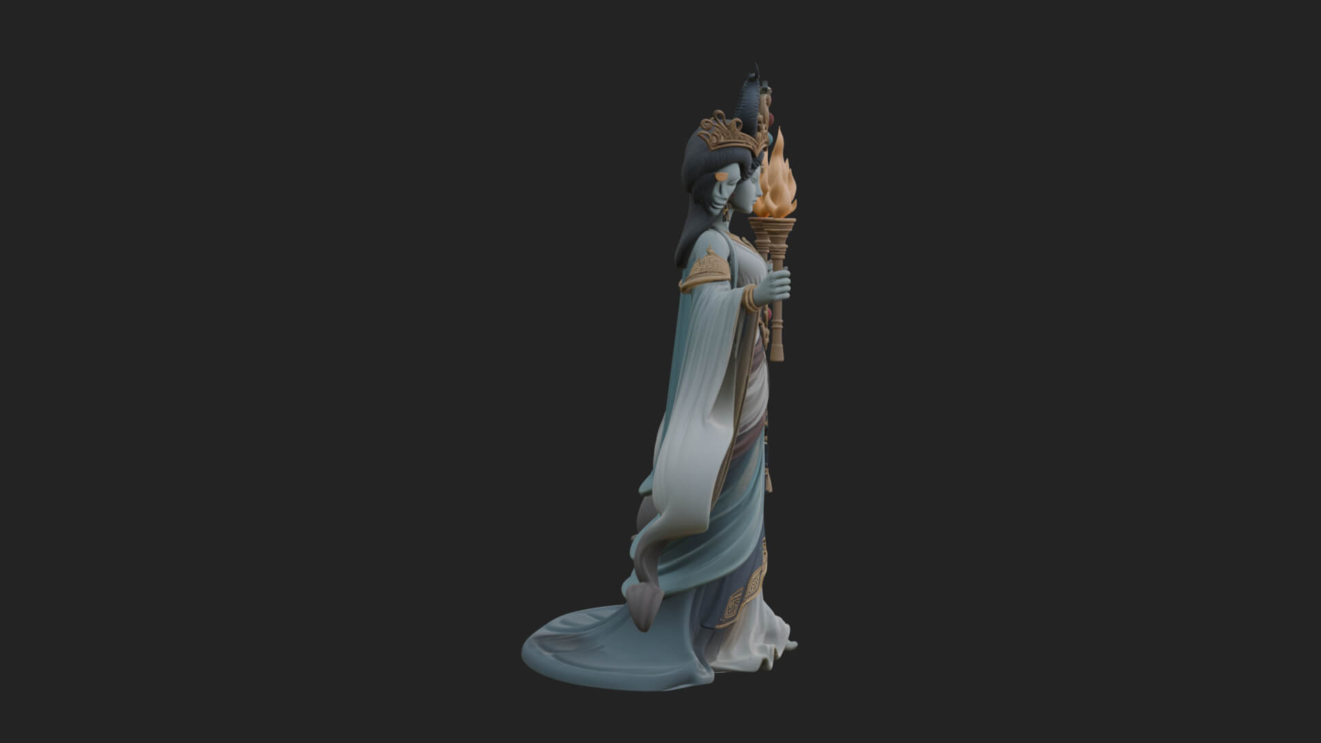 Triple Faced Torch Goddess Statue Design 4 3D Print Model 3D Model