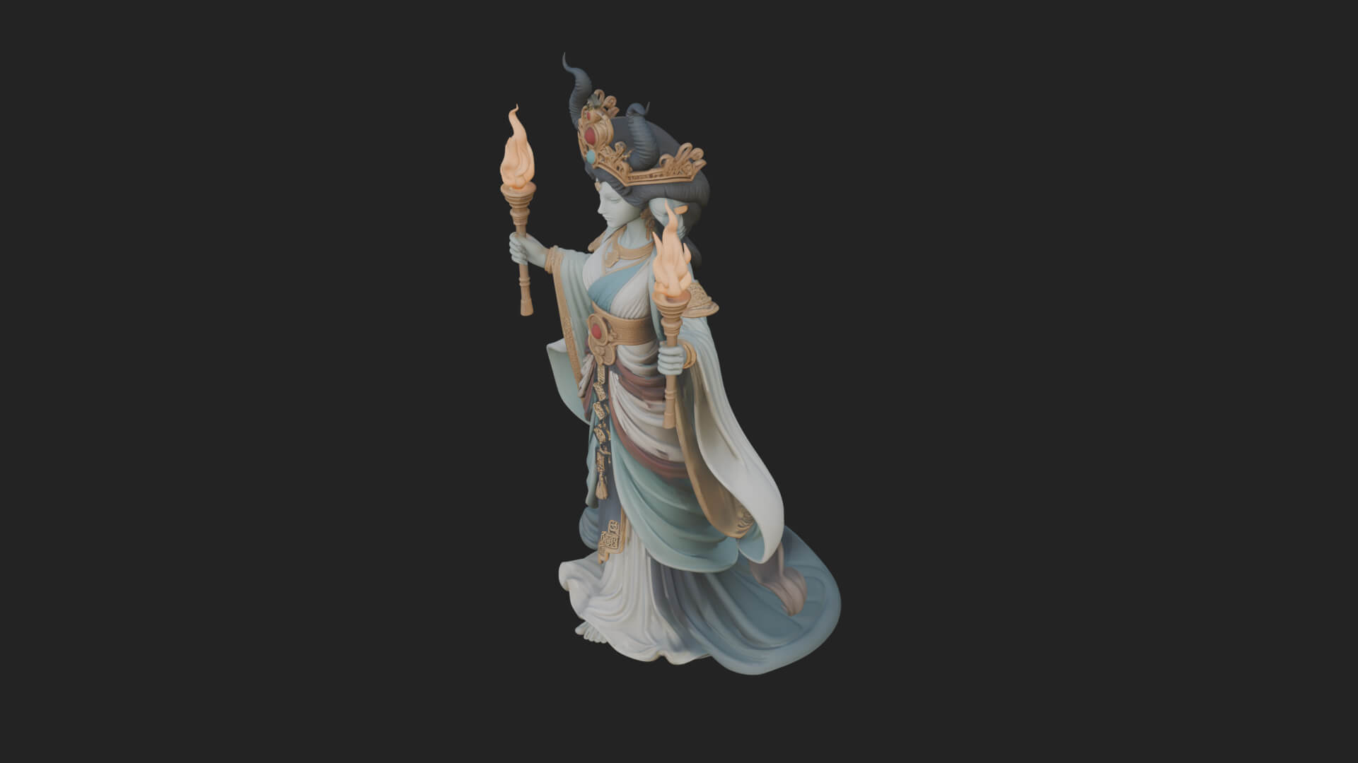 Triple Faced Torch Goddess Statue Design 4 3D Print Model 3D Model