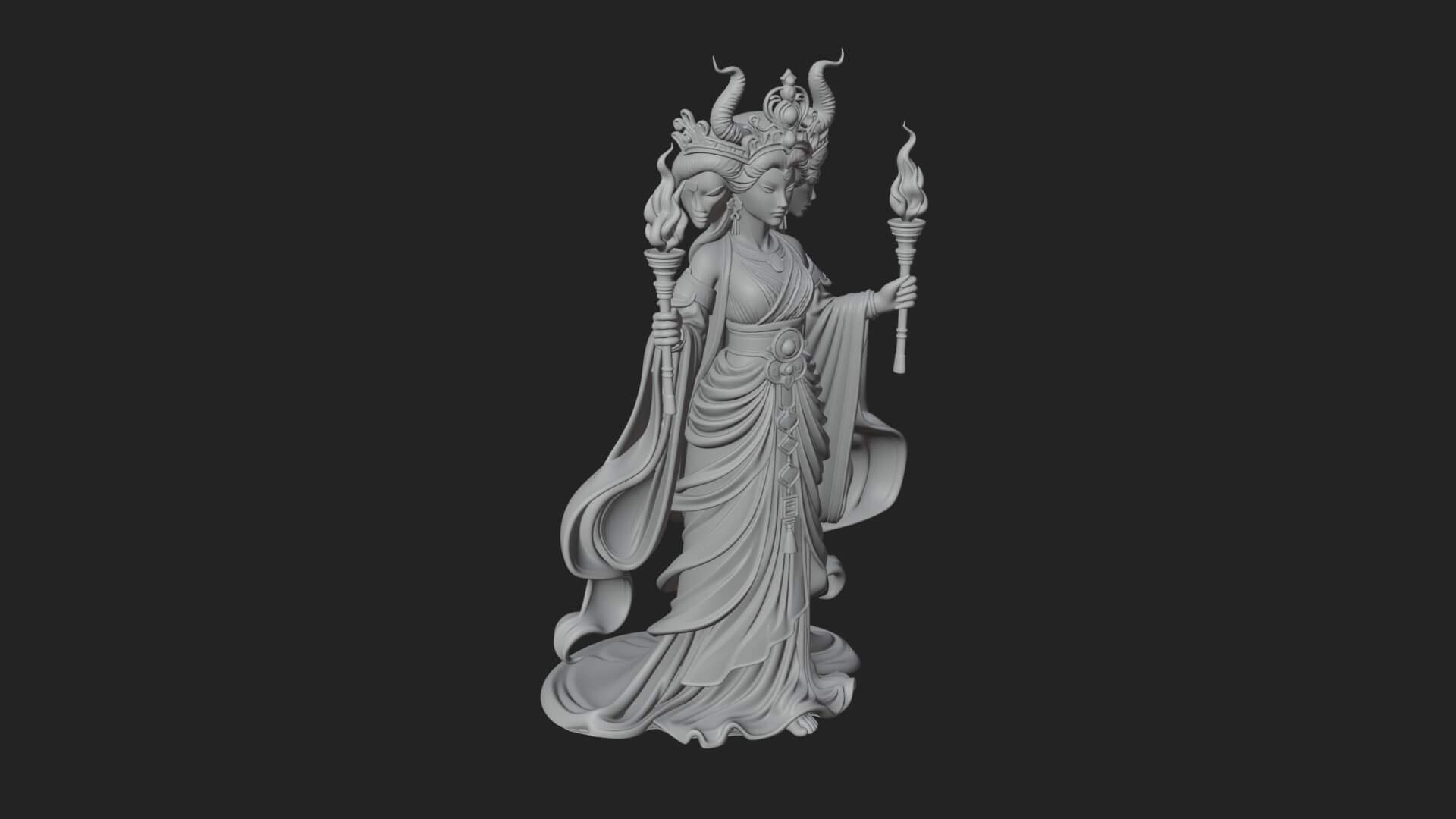 Triple Faced Torch Goddess Statue Design 4 3D Print Model 3D Model