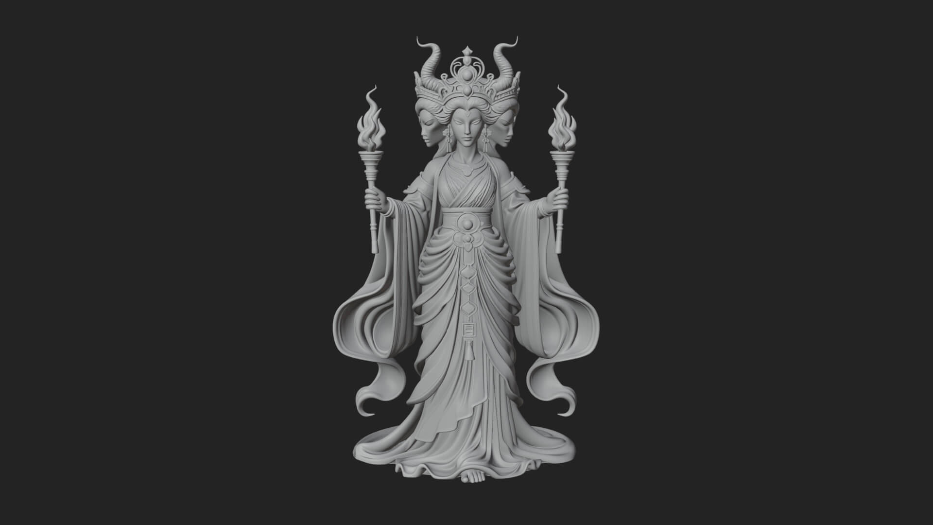 Triple Faced Torch Goddess Statue Design 4 3D Print Model 3D Model