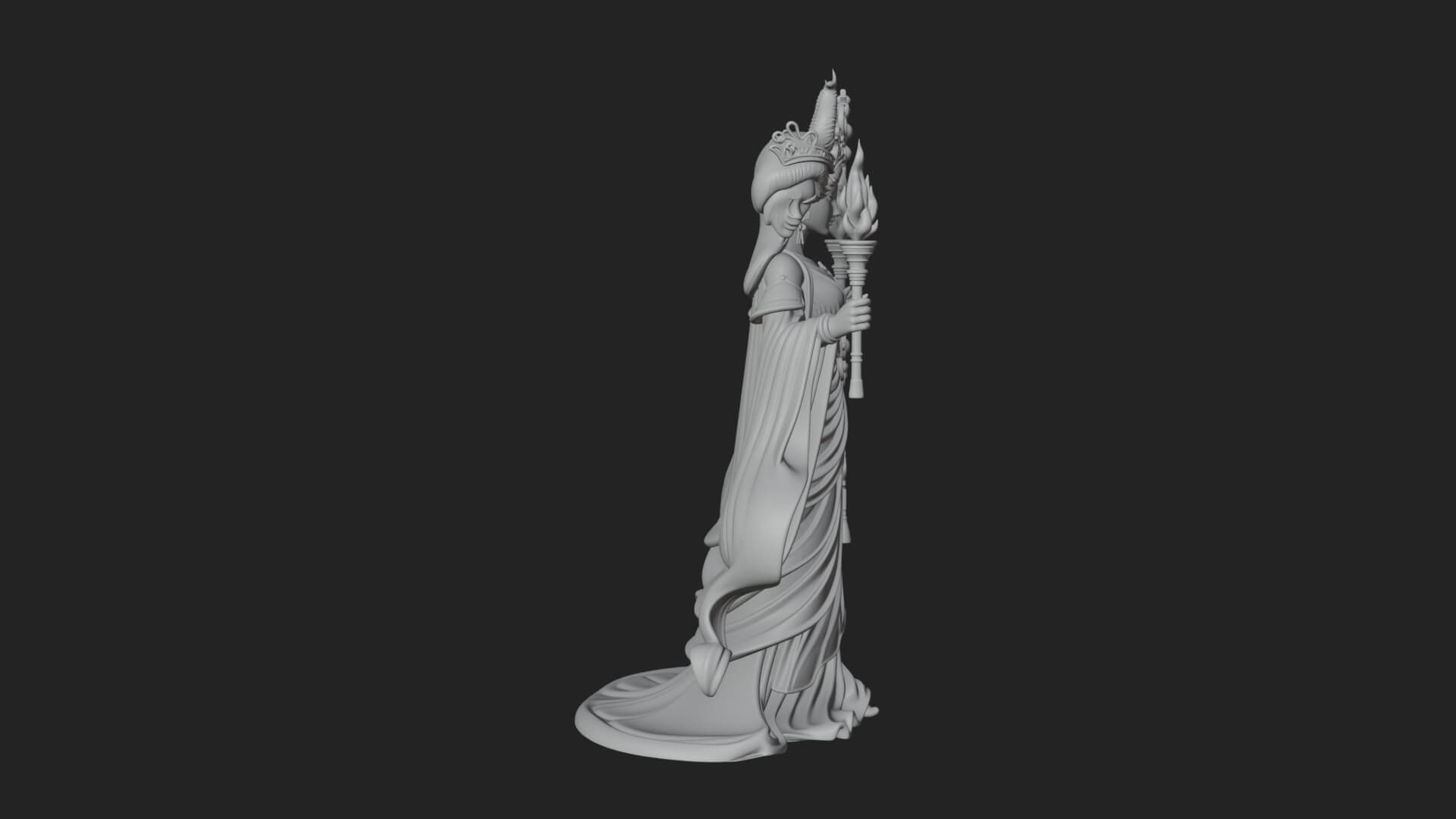 Triple Faced Torch Goddess Statue Design 4 3D Print Model 3D Model
