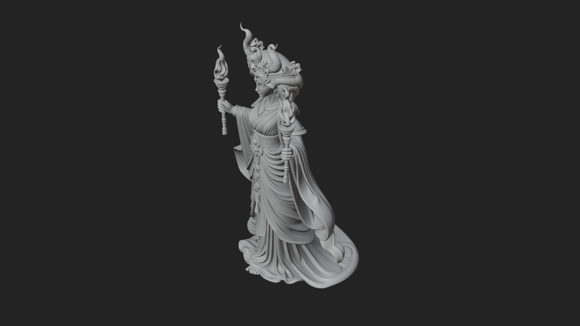 Triple Faced Torch Goddess Statue Design 4 3D Print Model 3D Model