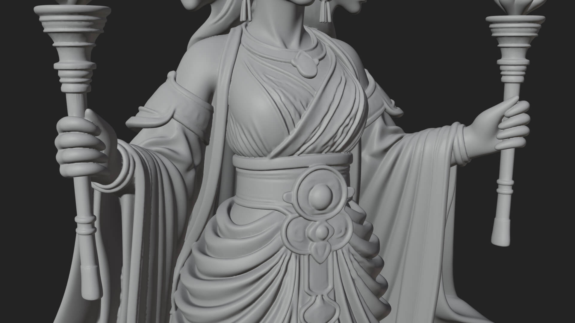 Triple Faced Torch Goddess Statue Design 4 3D Print Model 3D Model