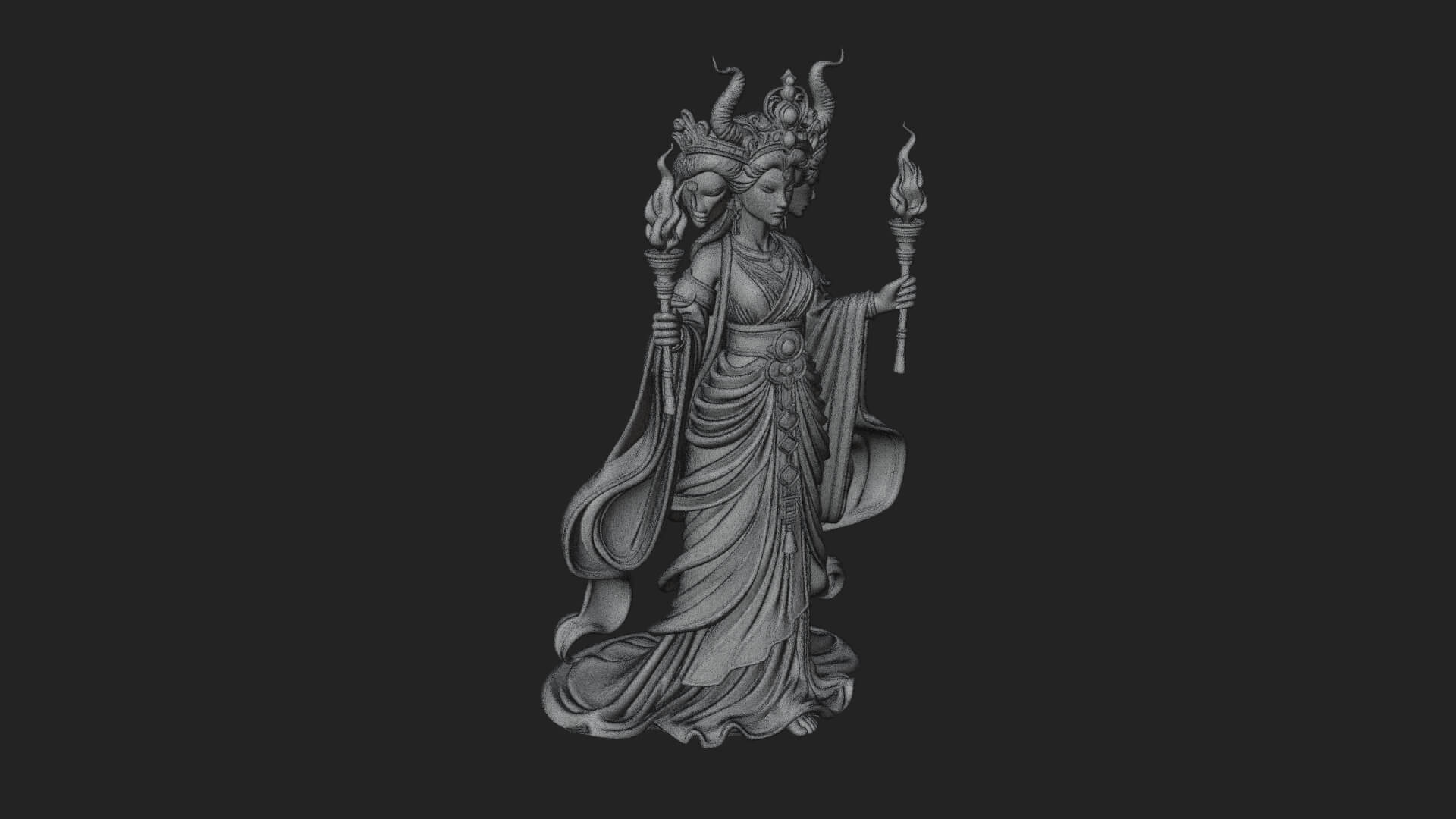 Triple Faced Torch Goddess Statue Design 4 3D Print Model 3D Model