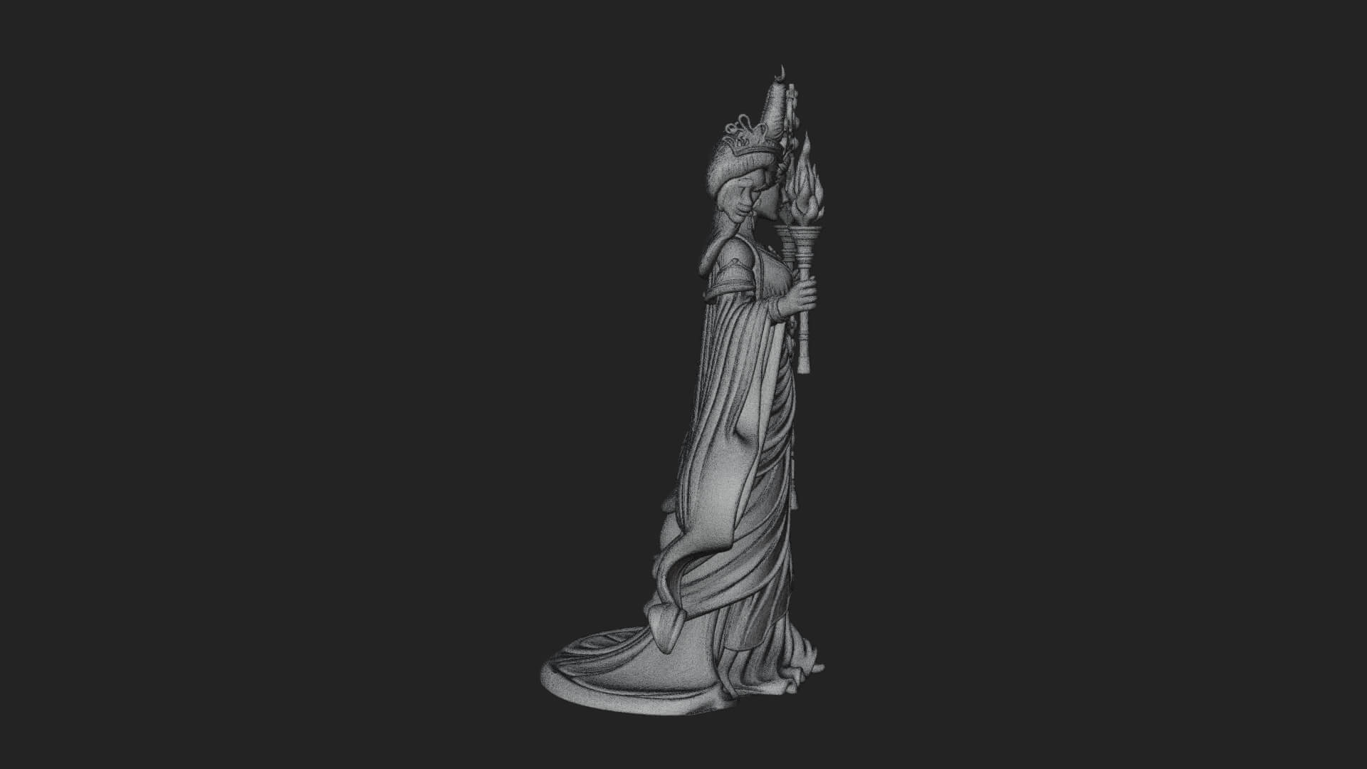 Triple Faced Torch Goddess Statue Design 4 3D Print Model 3D Model