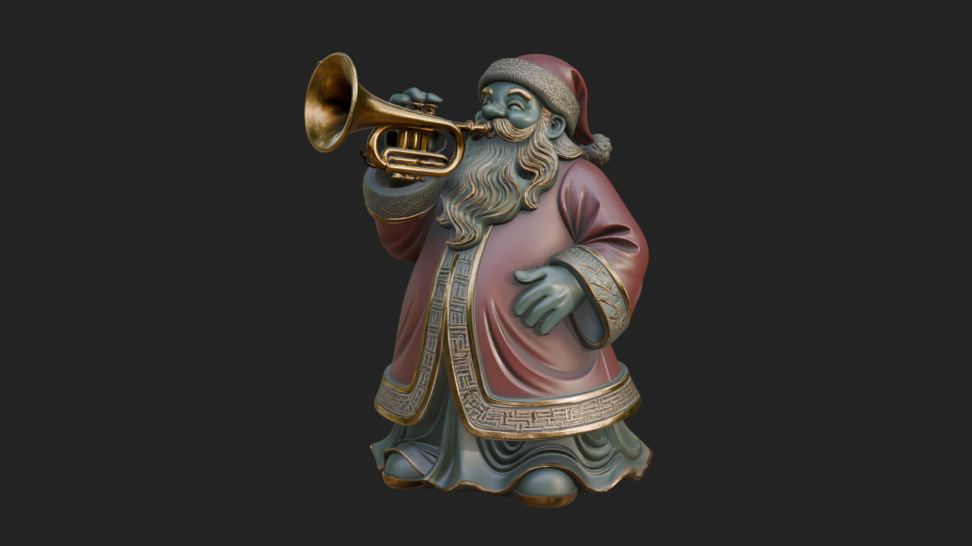 Trumpet Playing Santa Statue Design 1 3D Print Model 3D Model