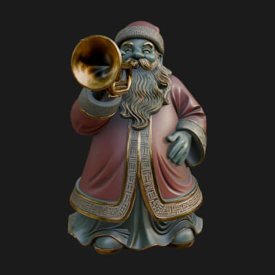 Trumpet Playing Santa Statue Design 1 3D Print Model