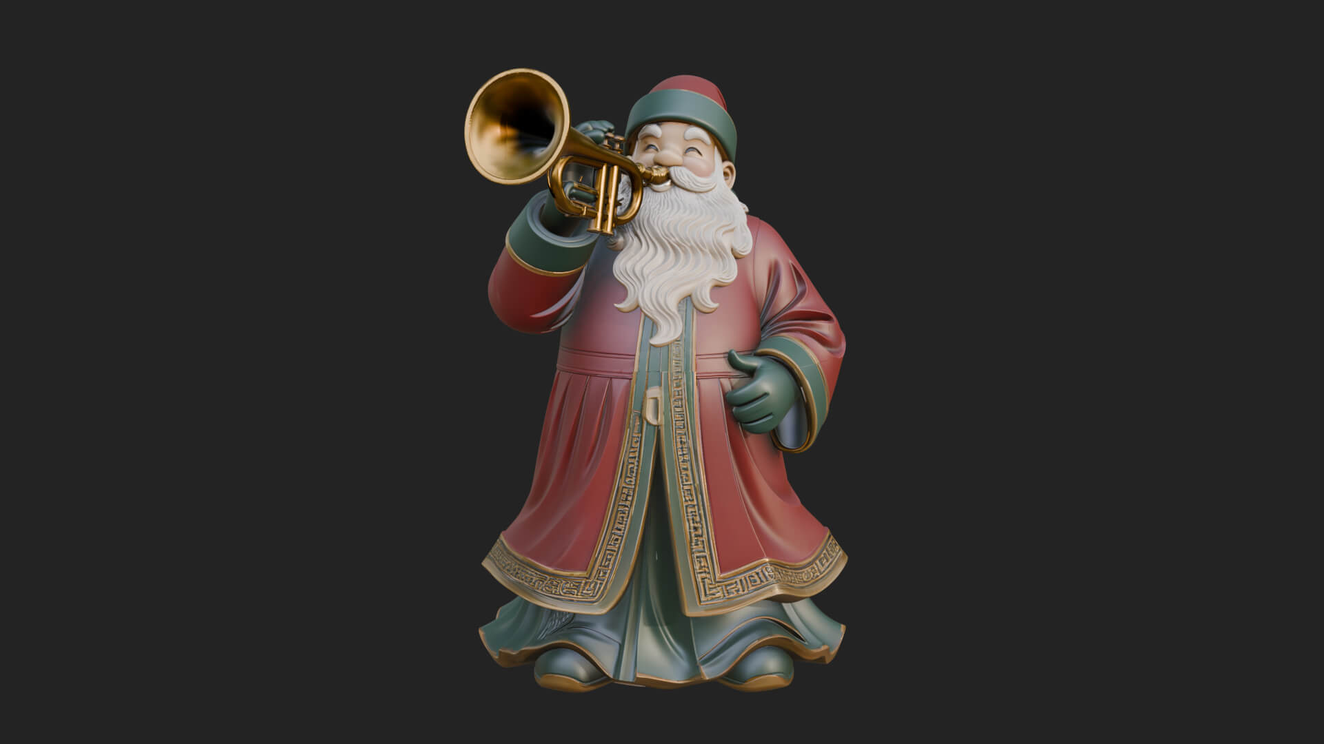 Trumpet Playing Santa Statue Design 2 3D Print Model 3D Model
