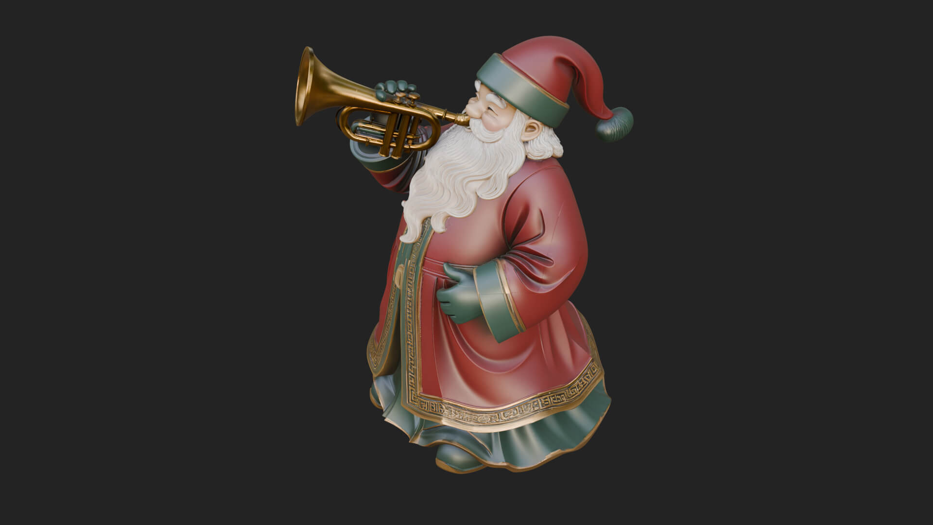 Trumpet Playing Santa Statue Design 2 3D Print Model 3D Model