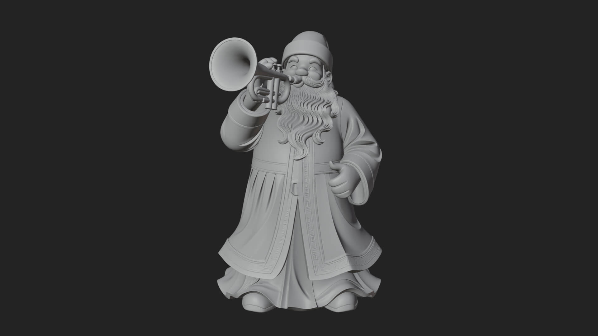 Trumpet Playing Santa Statue Design 2 3D Print Model 3D Model