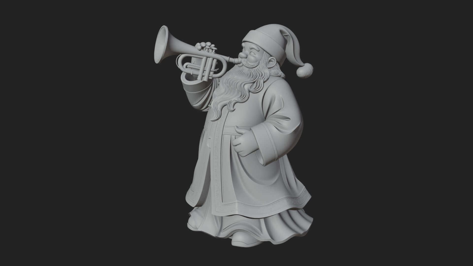 Trumpet Playing Santa Statue Design 2 3D Print Model 3D Model