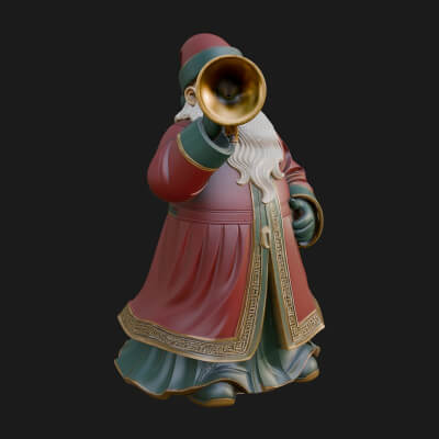 Trumpet Playing Santa Statue Design 2 3D Print Model