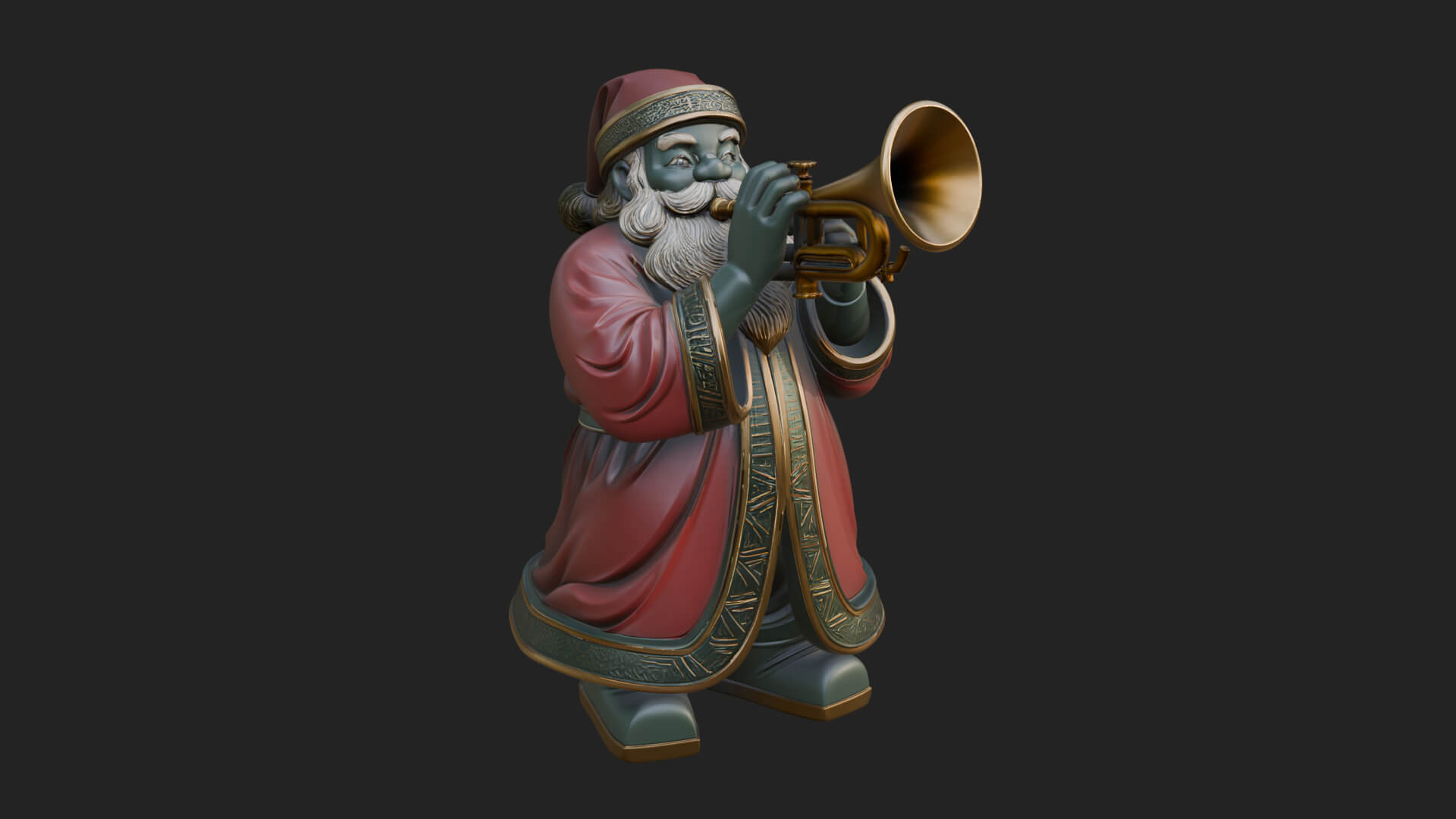 Trumpet Playing Santa Statue Design 3 3D Print Model 3D Model
