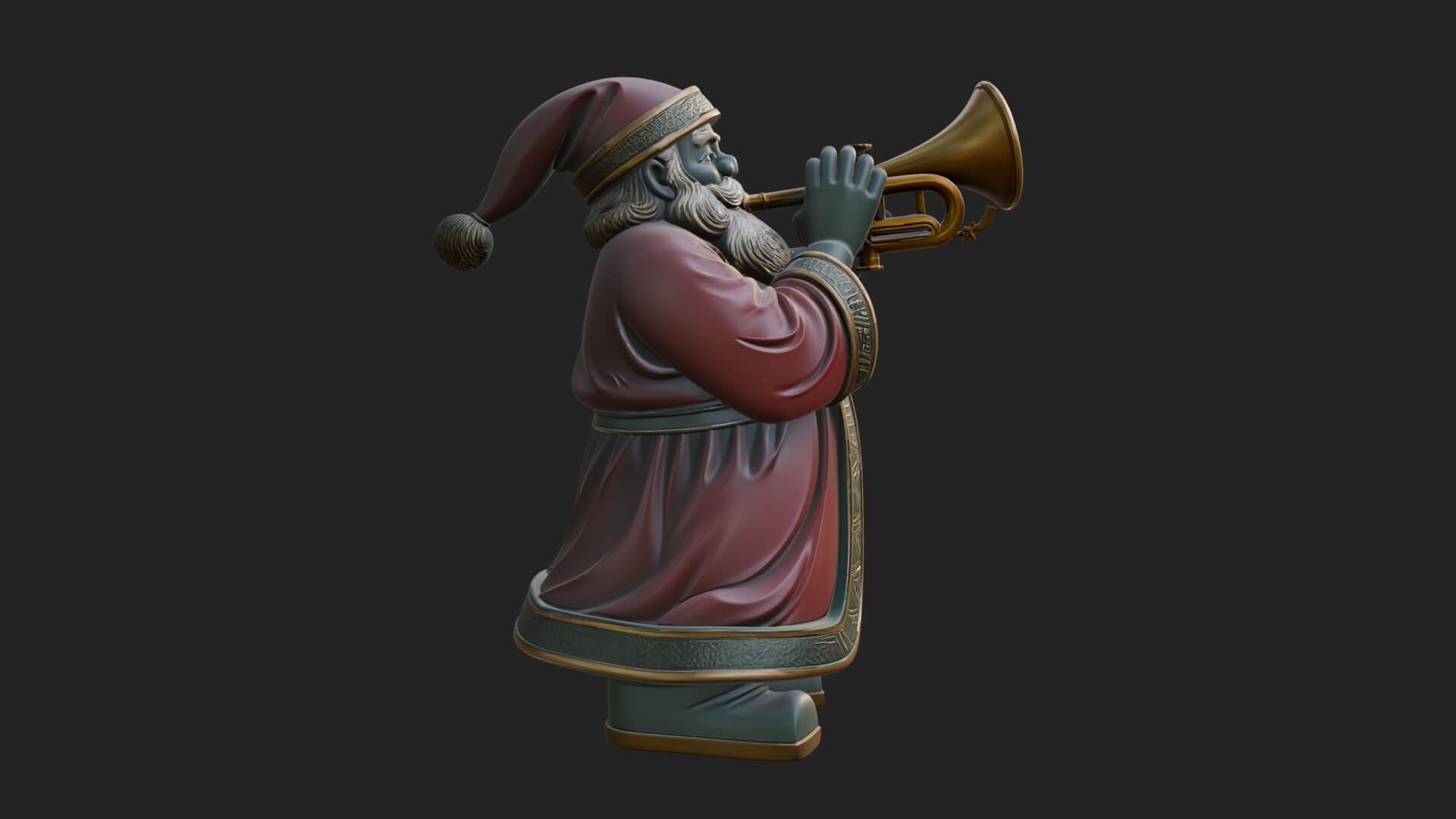 Trumpet Playing Santa Statue Design 3 3D Print Model 3D Model